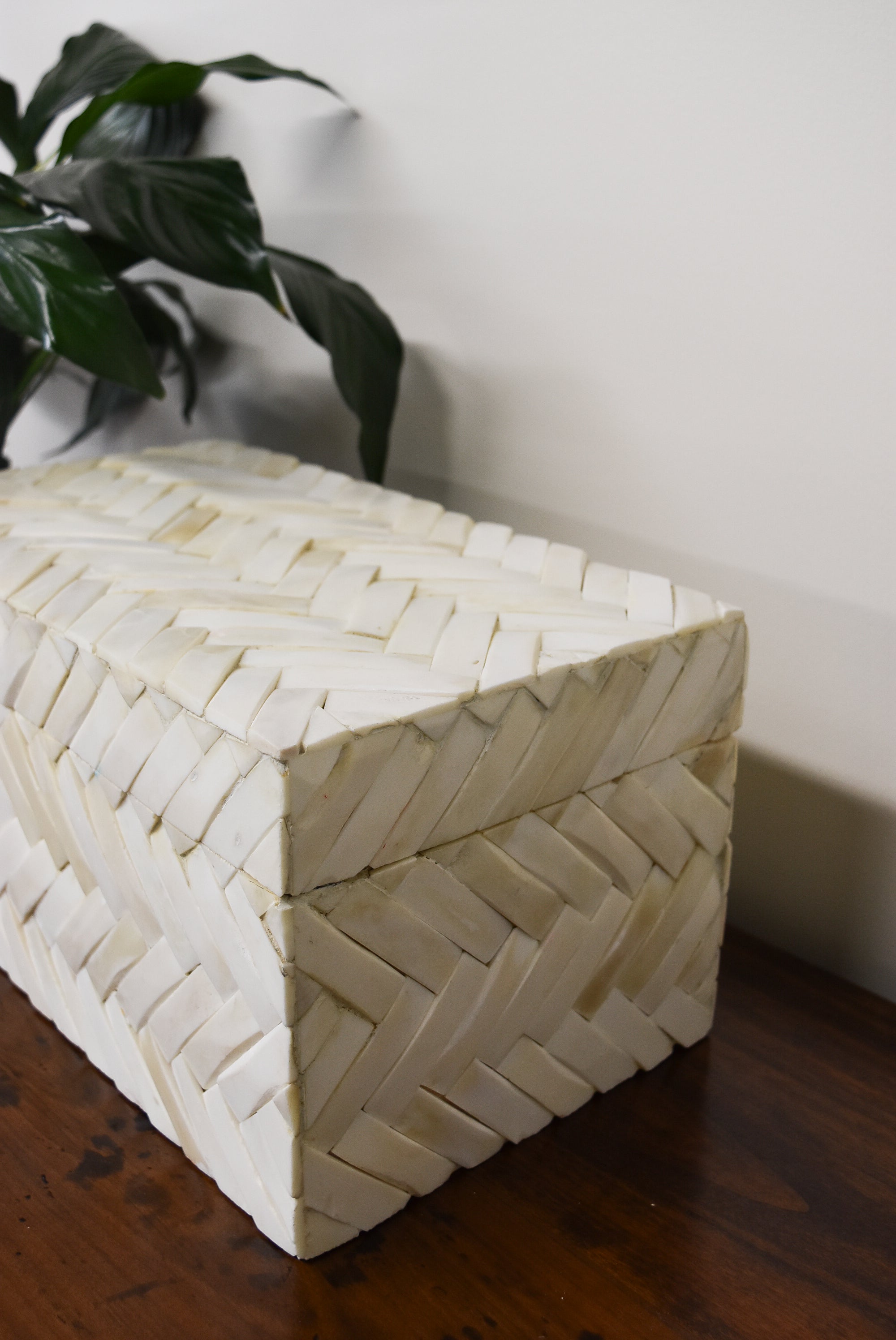 Large Cream Herringbone Inlay Bone Box