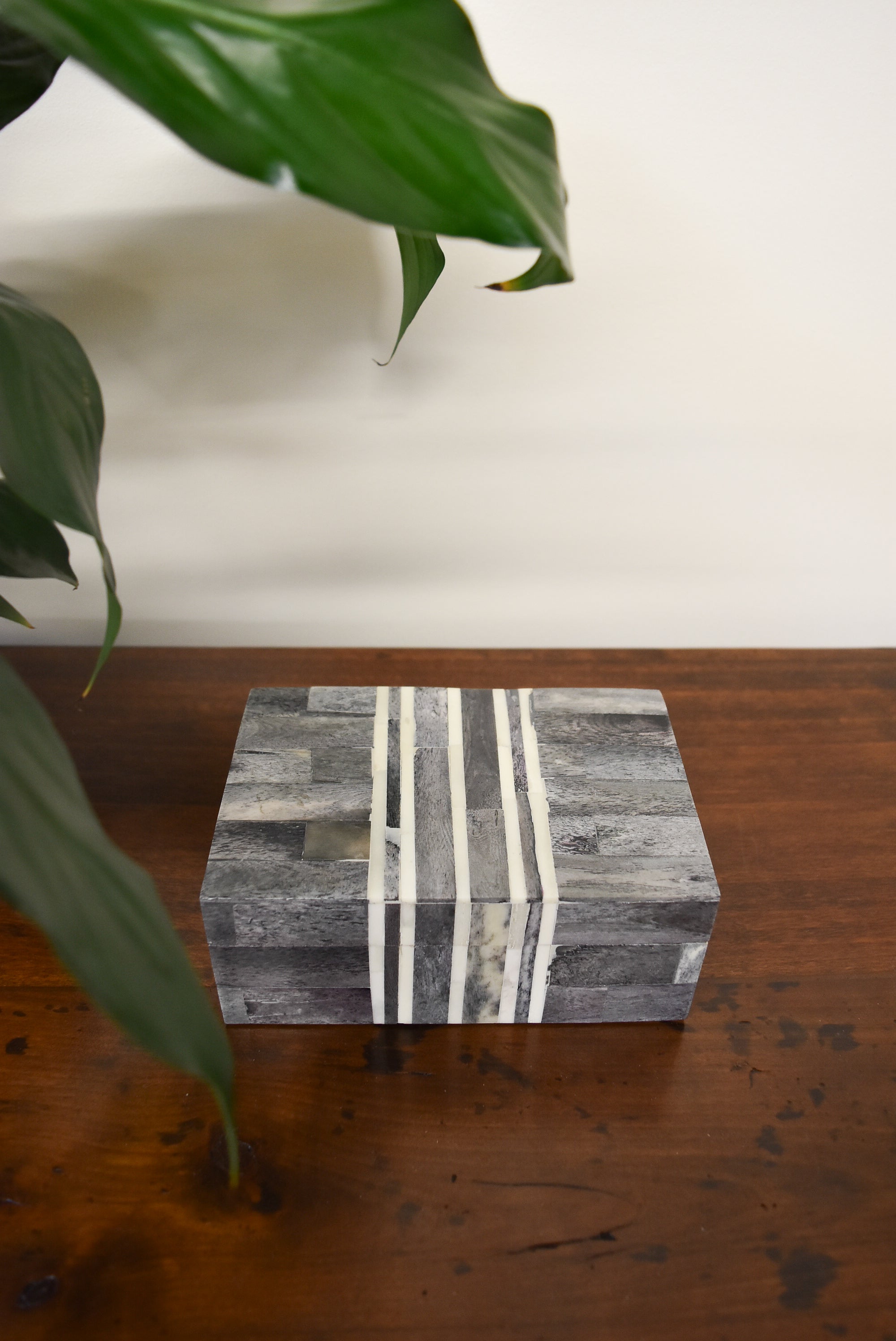 Small Gray and White Bone Box