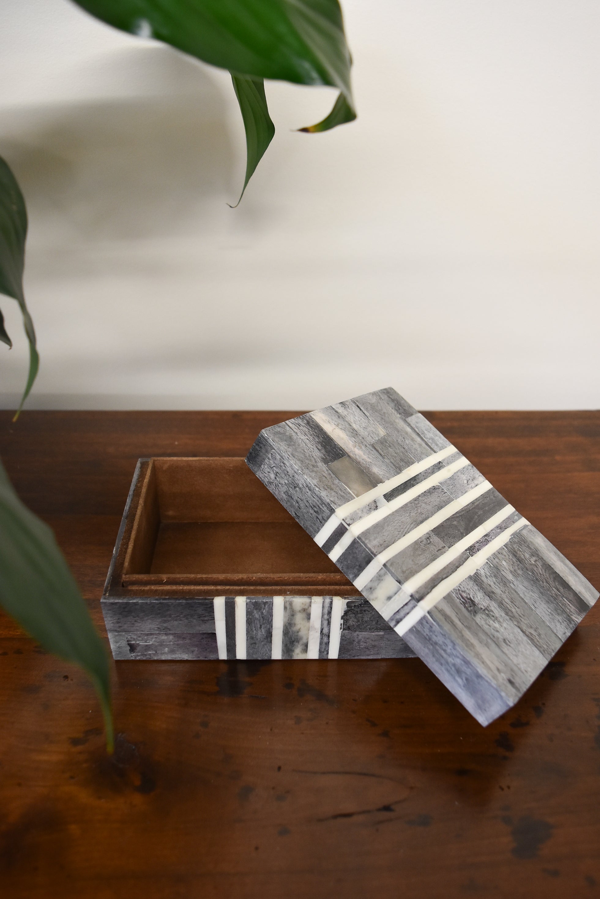 Small Gray and White Bone Box