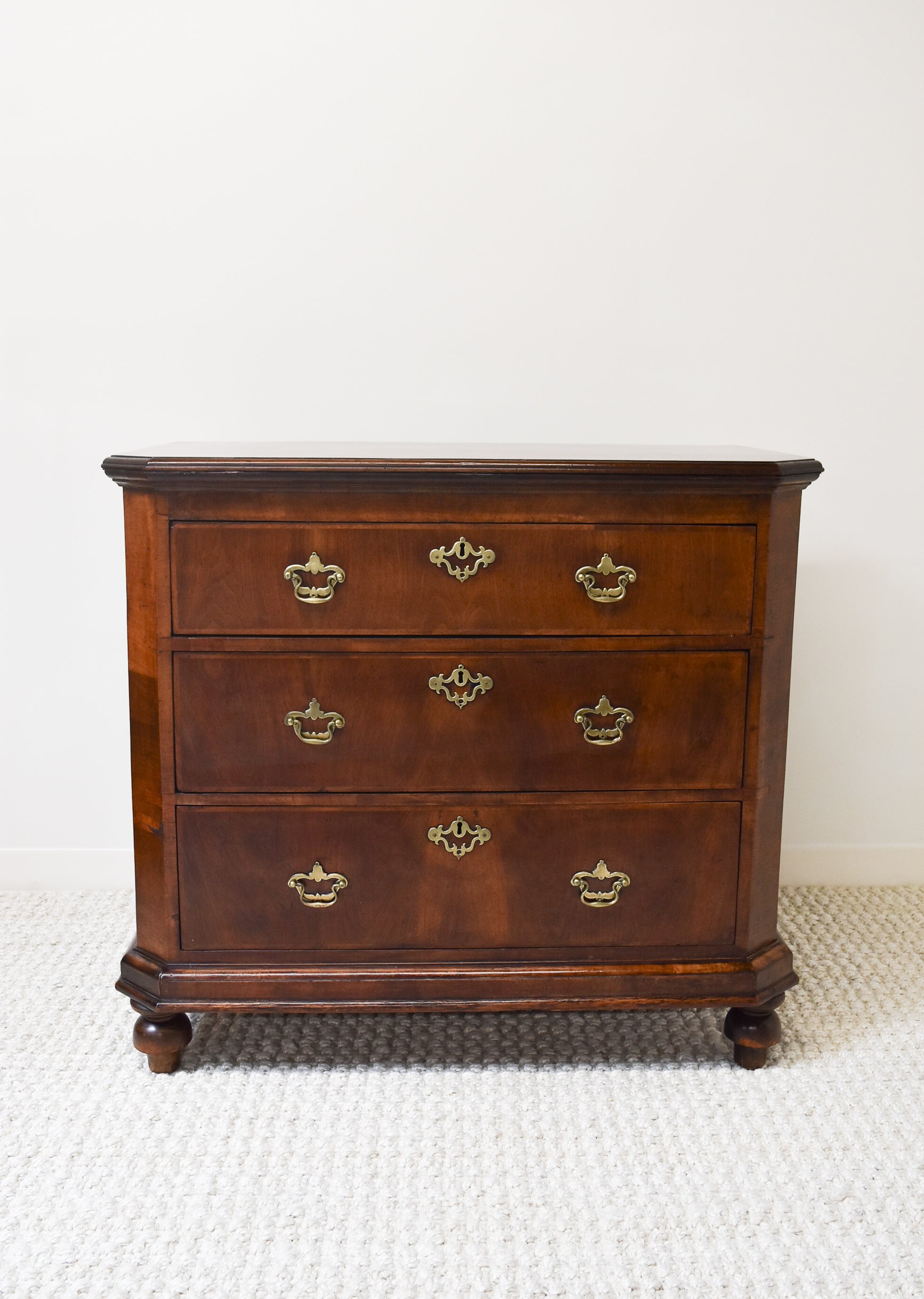 18th Century English Walnut and Oak 3 Drawer Commode