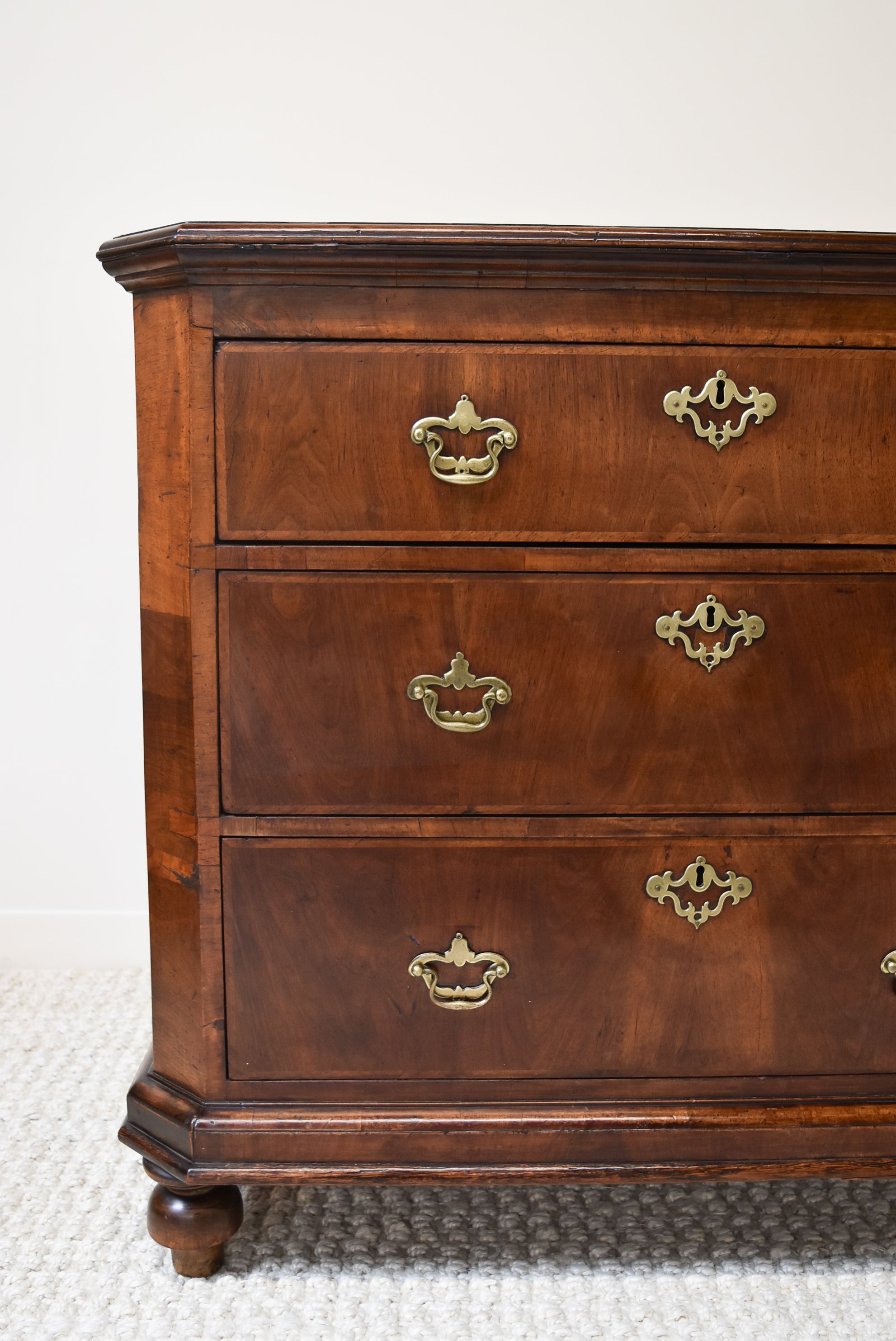 18th Century English Walnut and Oak 3 Drawer Commode