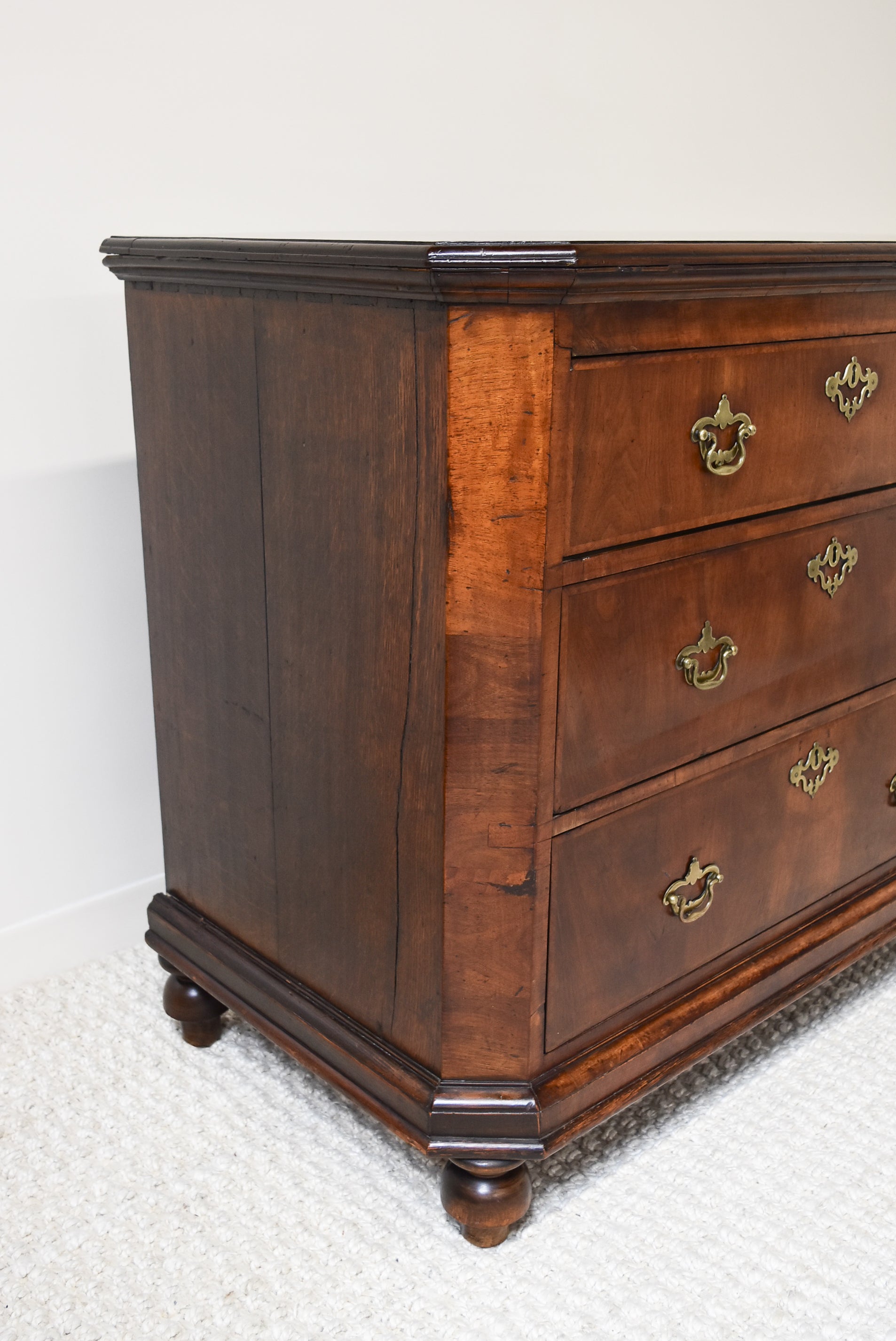 18th Century English Walnut and Oak 3 Drawer Commode