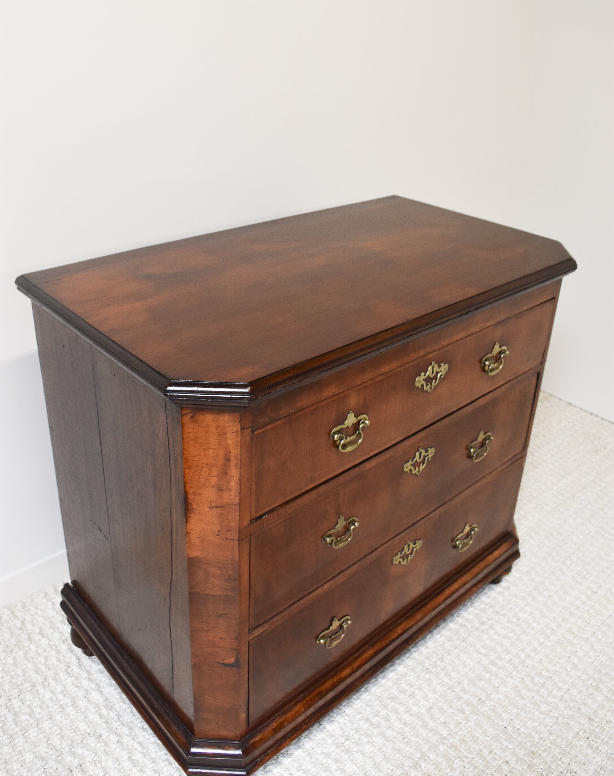18th Century English Walnut and Oak 3 Drawer Commode