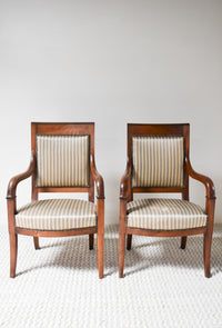Pair of Walnut Striped Chairs