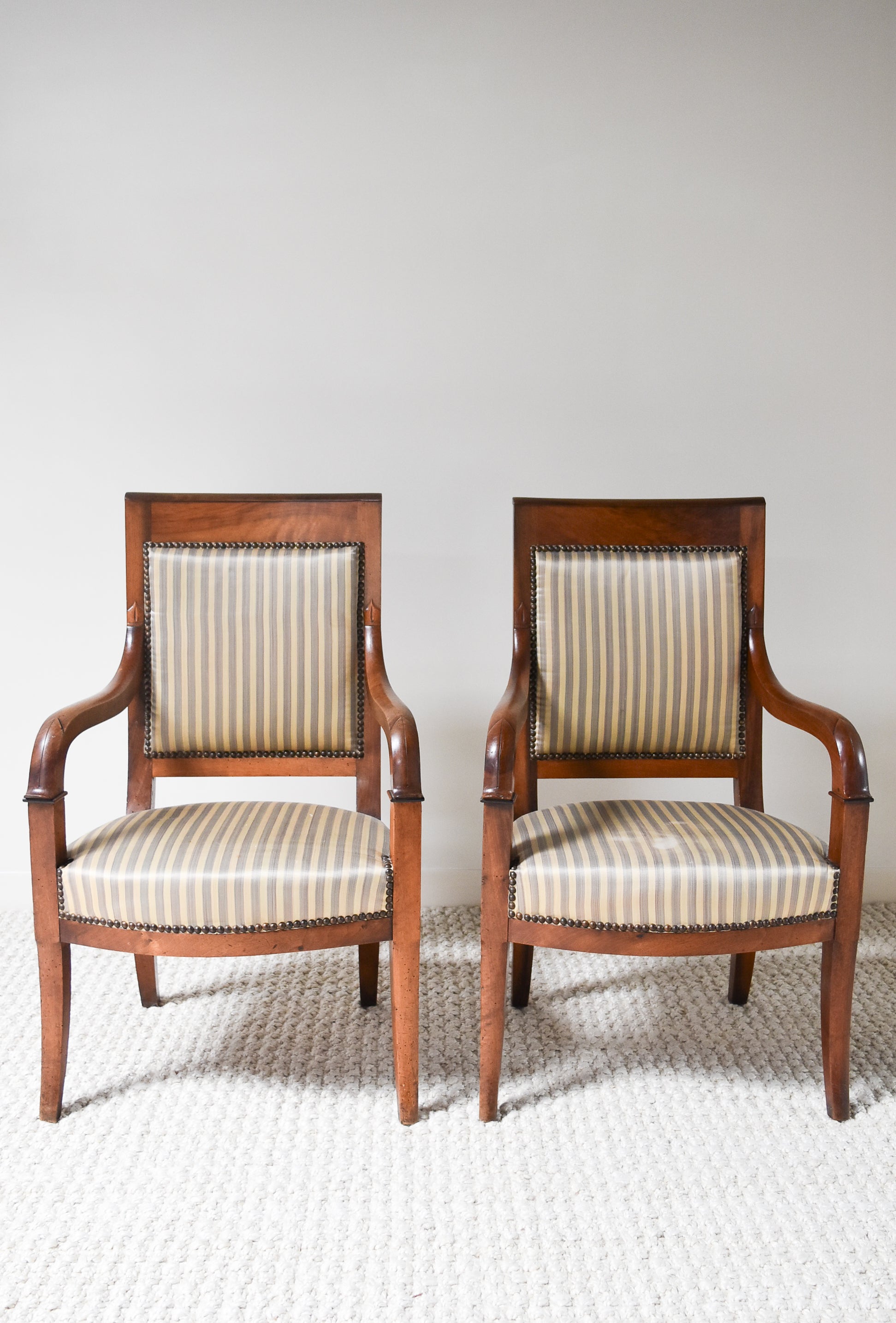 Pair of Walnut Striped Chairs