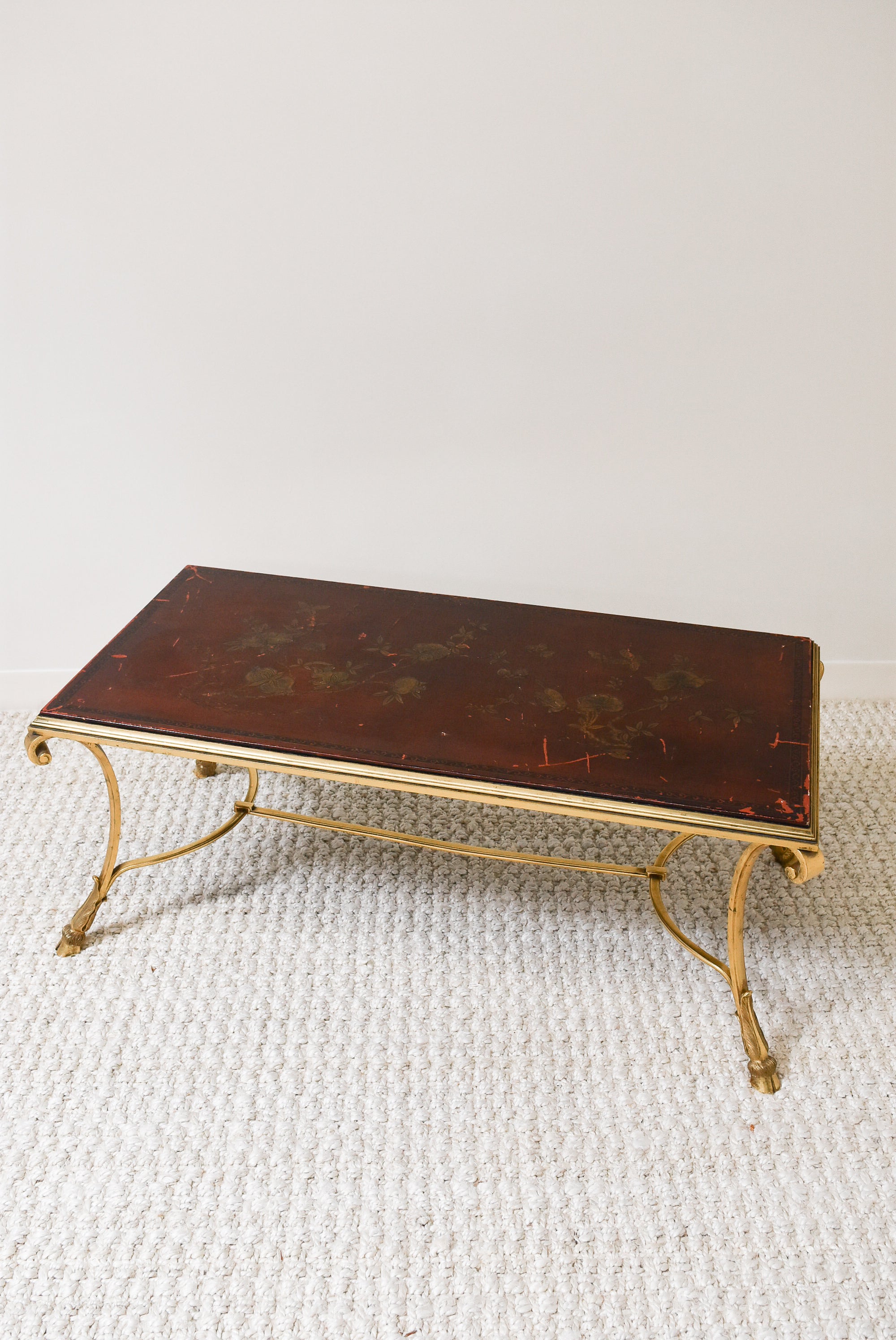 Maison Jansen Bronze Coffee Table with Red Chinoiserie Top