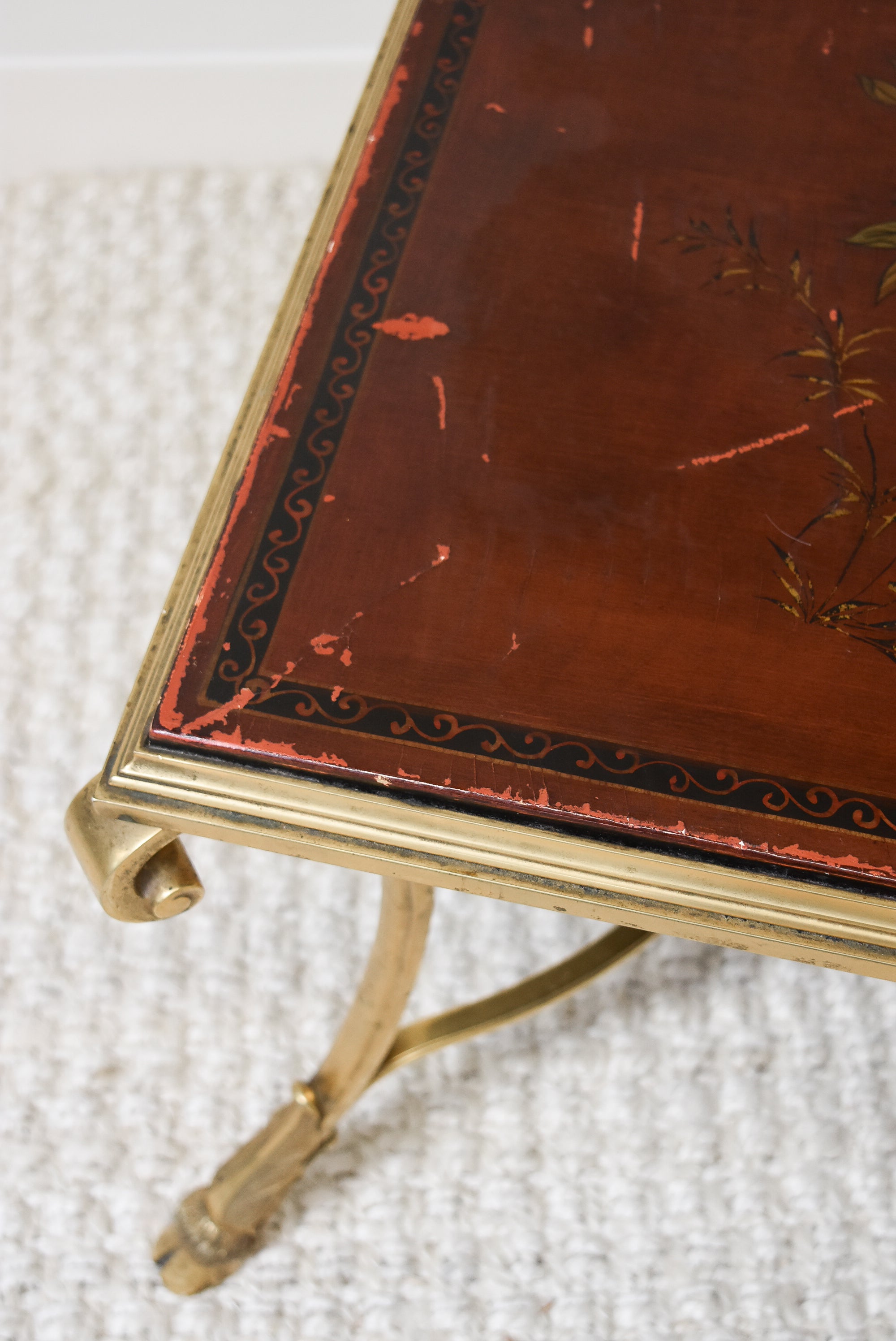 Maison Jansen Bronze Coffee Table with Red Chinoiserie Top