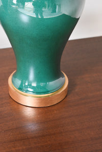 Pair of Emerald Vase Lamps with Gold Leaf Bases