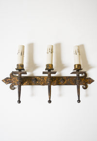 Horizontal Three Light Gilt Iron Sconce from Barcelona