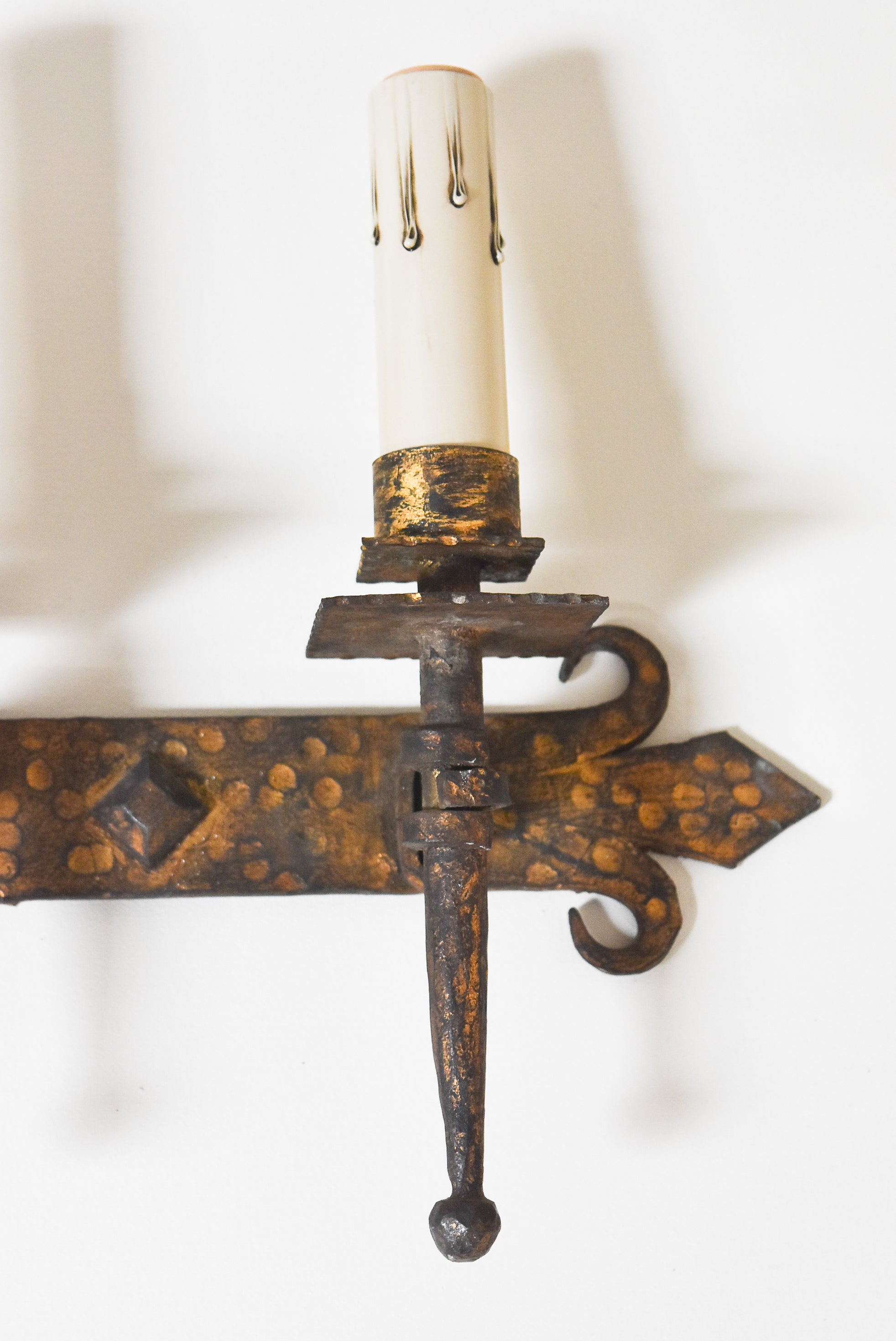 Horizontal Three Light Gilt Iron Sconce from Barcelona