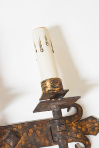 Horizontal Three Light Gilt Iron Sconce from Barcelona