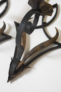 Pair of French Iron Geometric Motif Sconces
