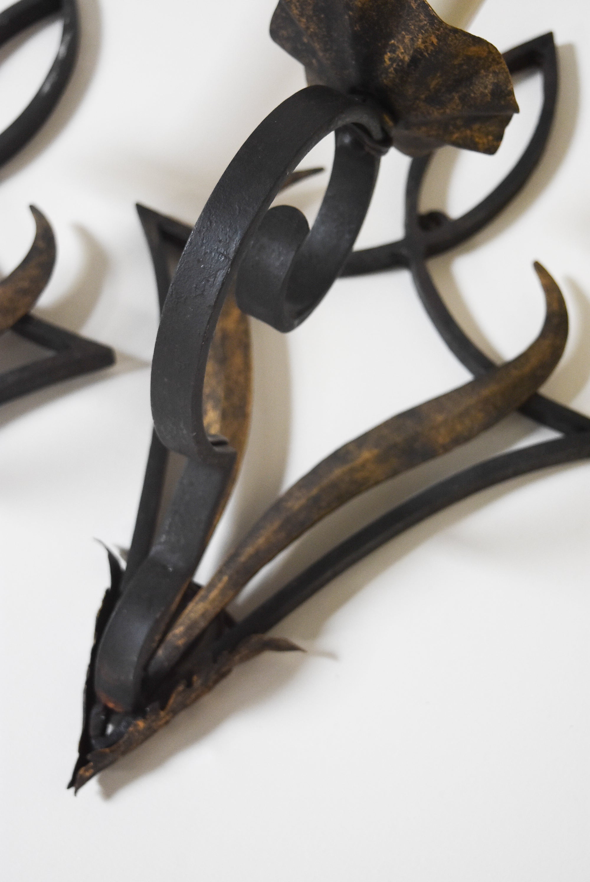 Pair of French Iron Geometric Motif Sconces