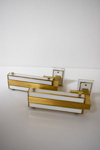 Pair of Mid Century French Brass and White Lacquer Sconces