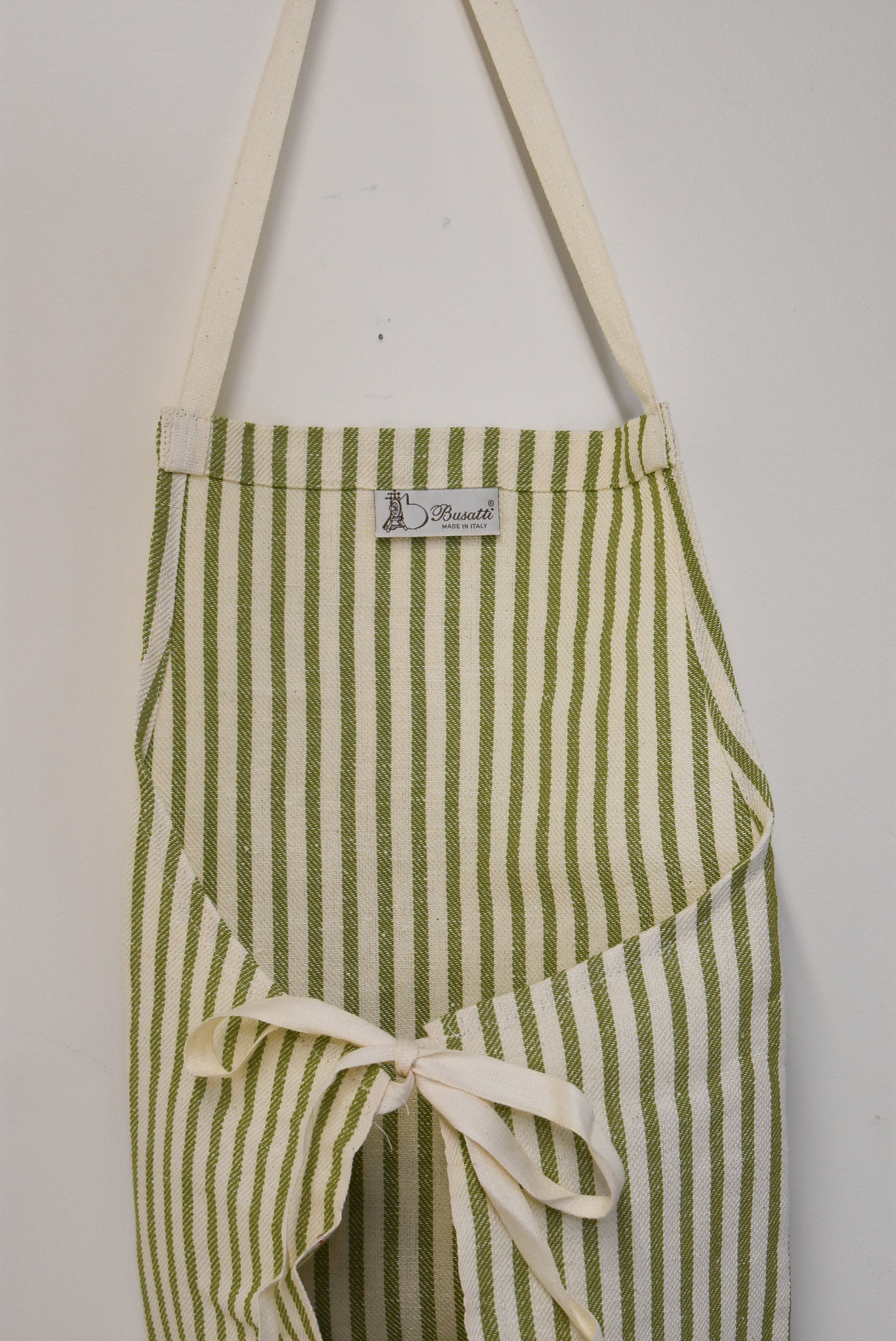 Green and Cream Stripe Busatti Melograno Apron