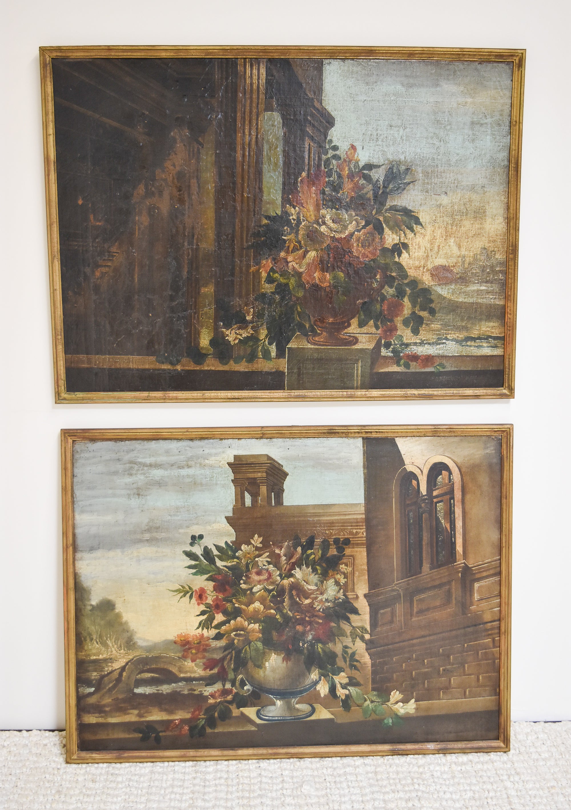Pair of Large Italian Floral Oil Paintings