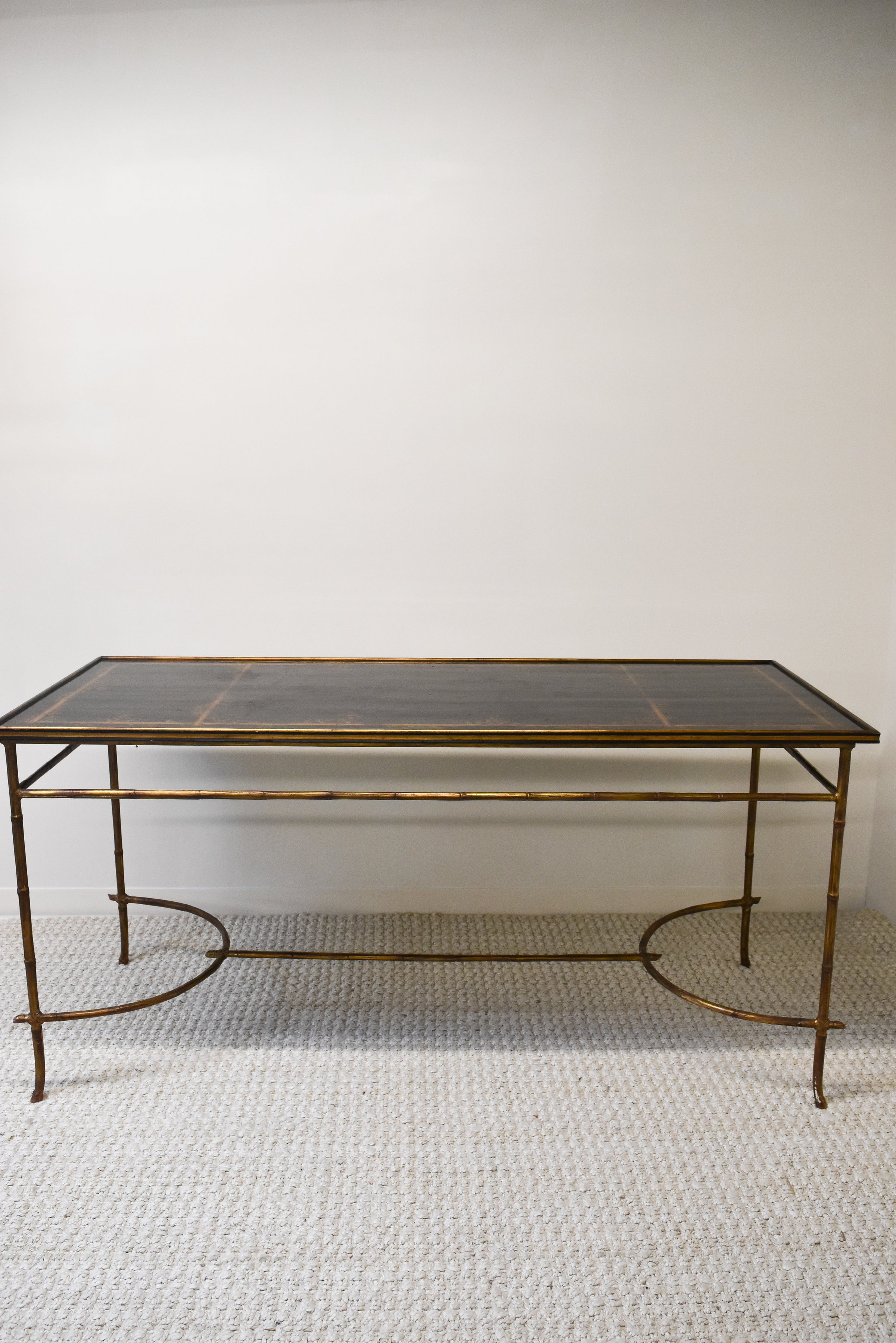 Large Console Table with Faux Bamboo Base and Lacquered Chinoiserie Top