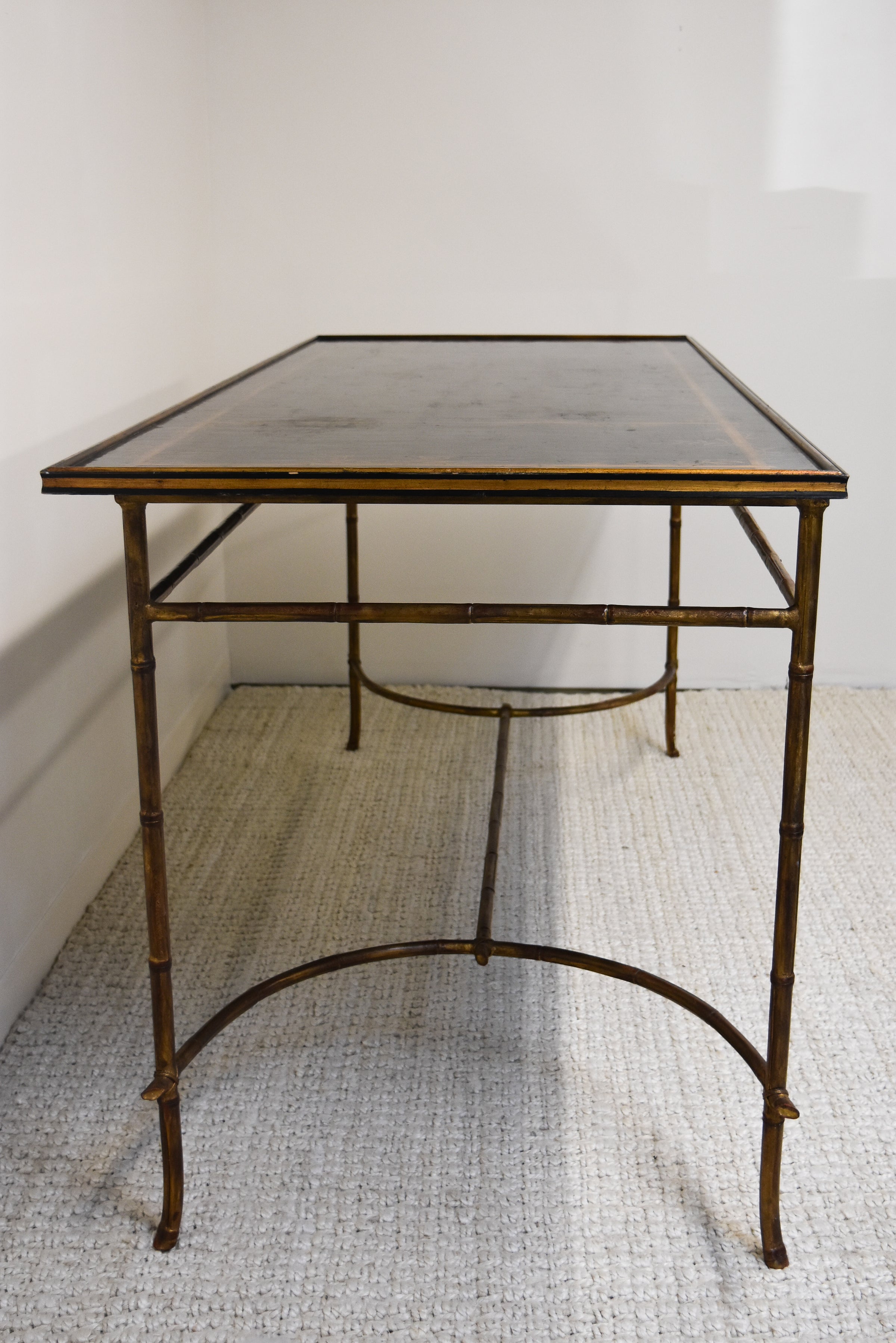 Large Console Table with Faux Bamboo Base and Lacquered Chinoiserie Top