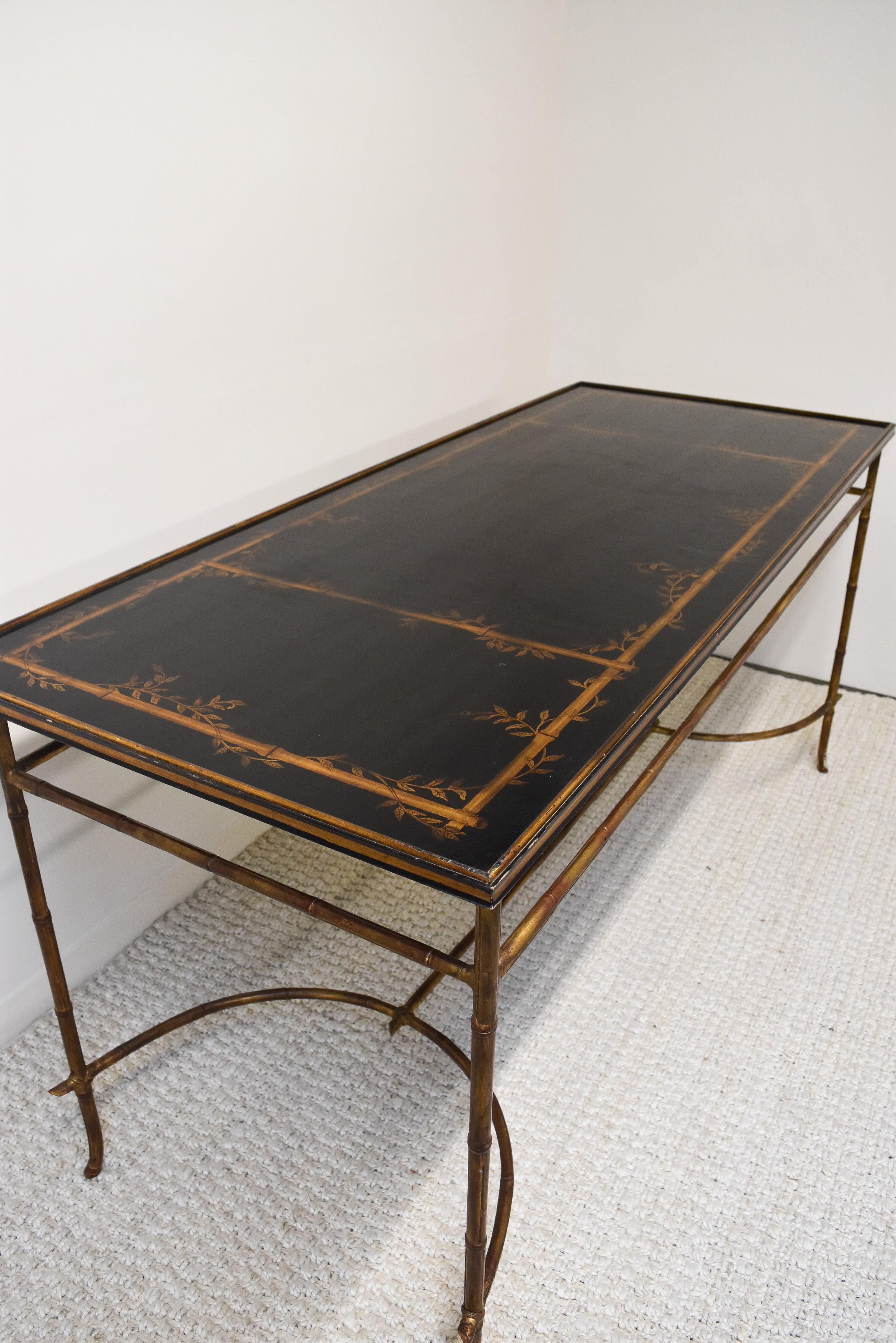 Large Console Table with Faux Bamboo Base and Lacquered Chinoiserie Top