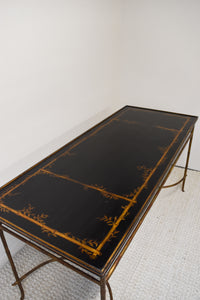 Large Console Table with Faux Bamboo Base and Lacquered Chinoiserie Top