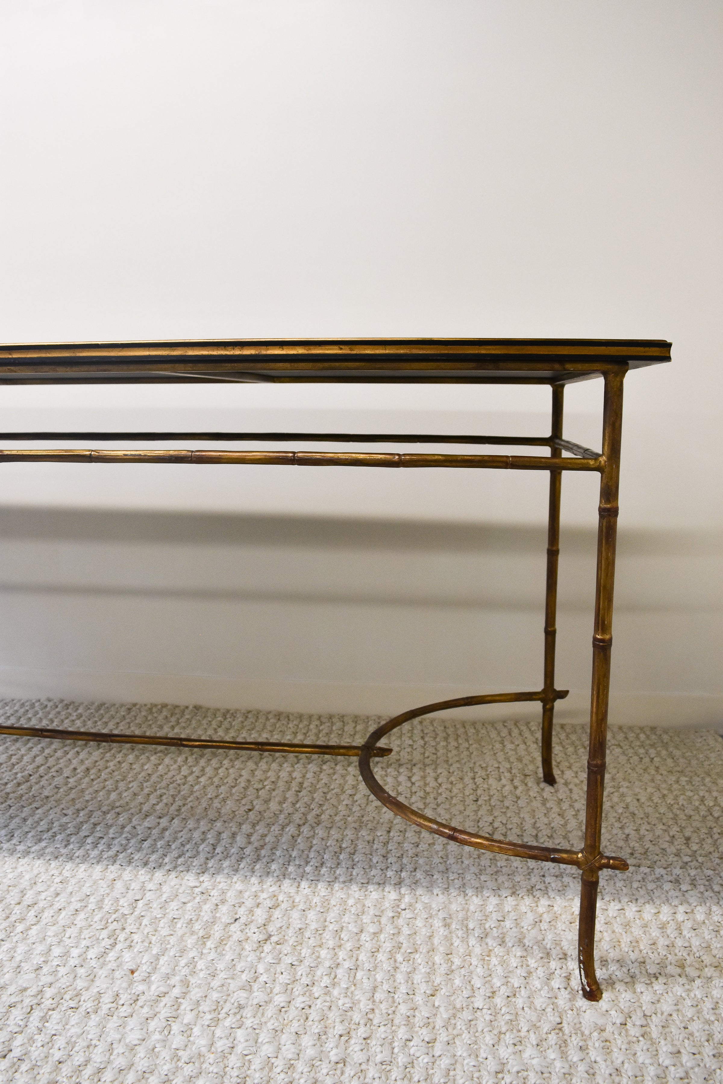 Large Console Table with Faux Bamboo Base and Lacquered Chinoiserie Top