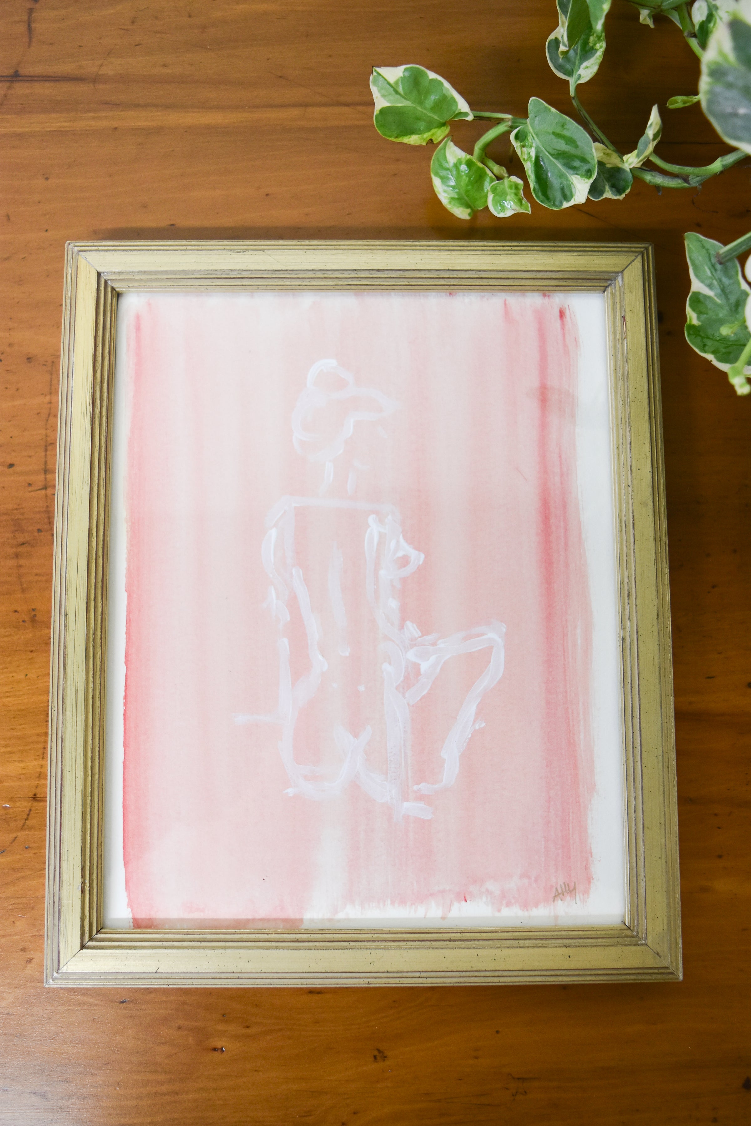 Large Framed Pink Nude Sketch