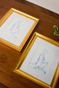 Large Framed Blue Nude Sketch