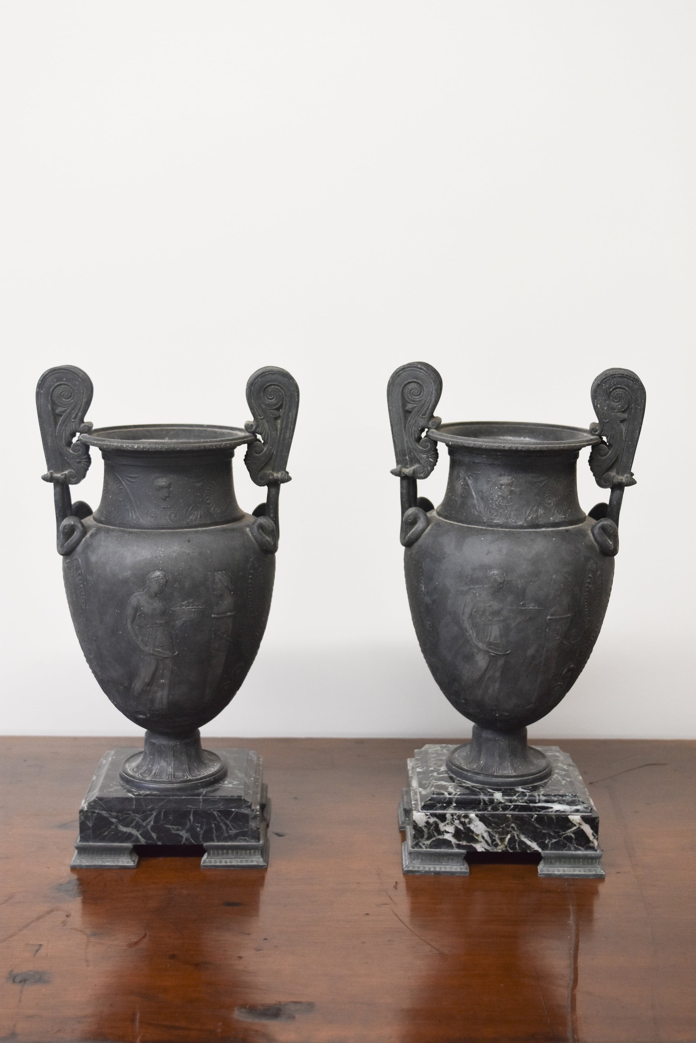 Pair of  Neoclassical Spelter Urns, c.1860