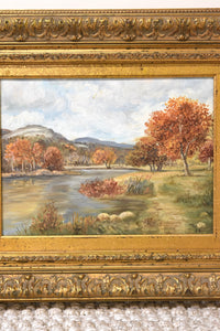 Vintage Wood Framed Nature Scenic Painting