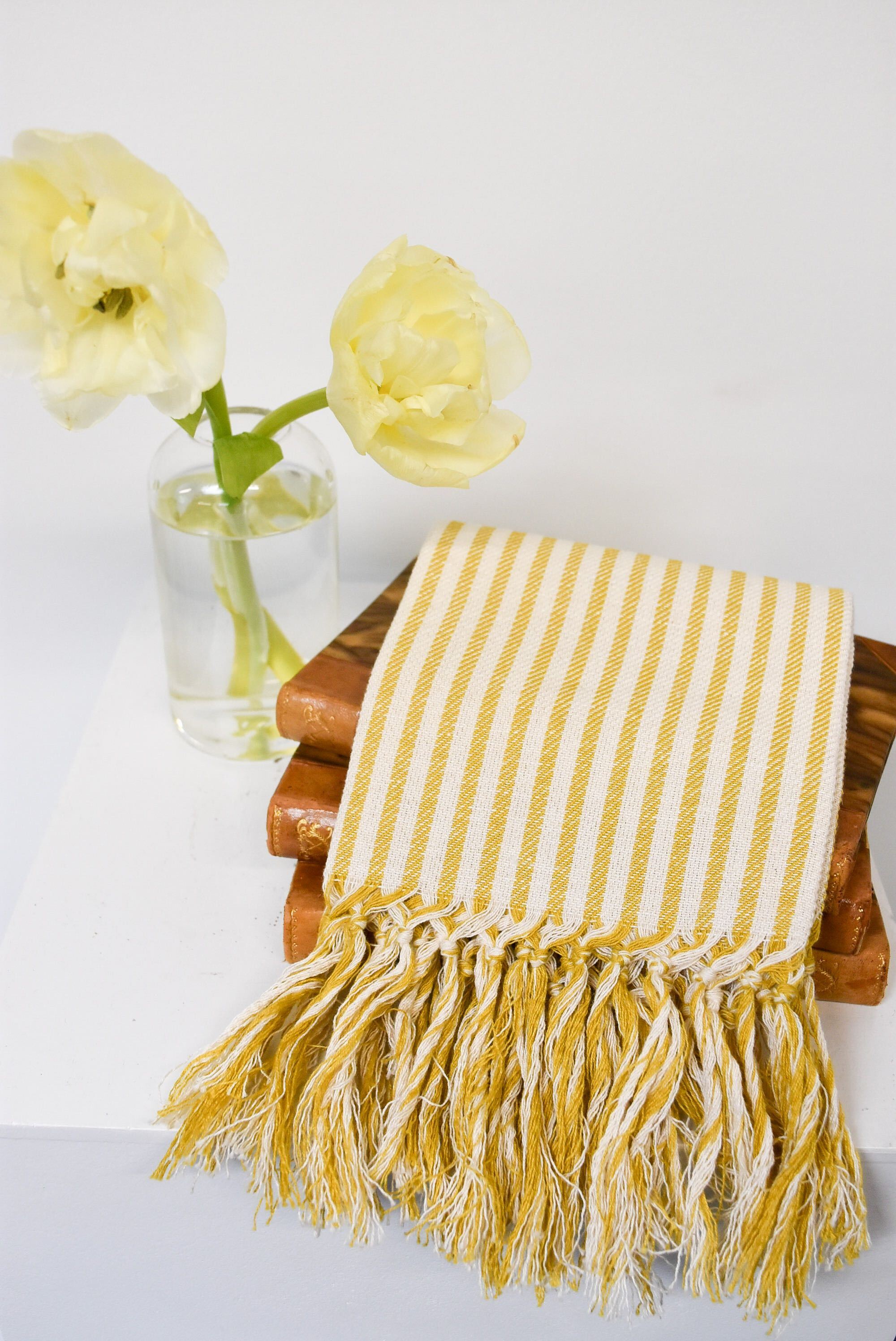 Italian Yellow and Cream Stripe Melograno Busatti Hand Towel