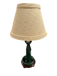 Pair of Small Green Porcelain Lamps with Shades