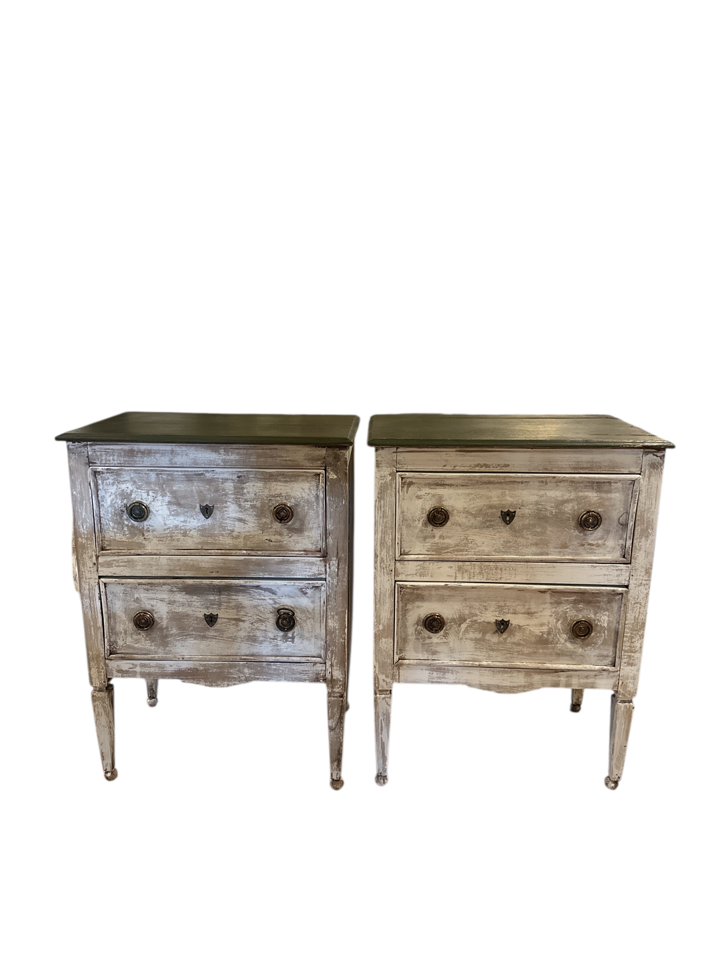 Pair of Small Painted Side Tables with Green Tops