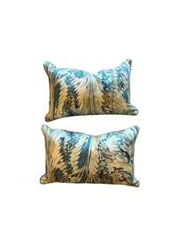Pair of Blue & Green Patterned Lumbar Pillows
