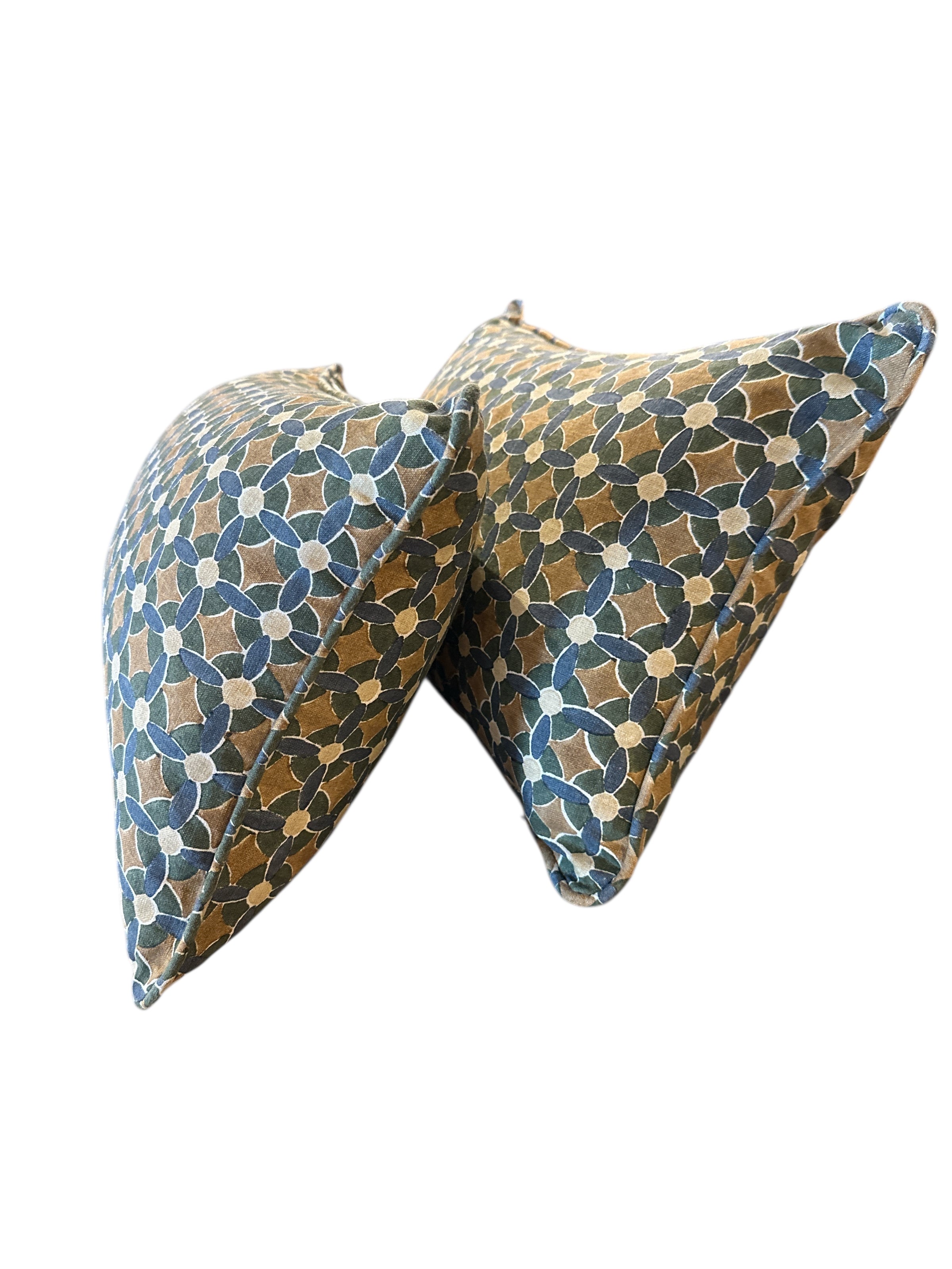 Pair of Blue & Green Lumbar Pillows