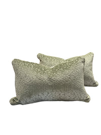 Pair of Green Velvet Lumbar Pillows