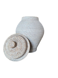White Washed Wicker Ginger Jar