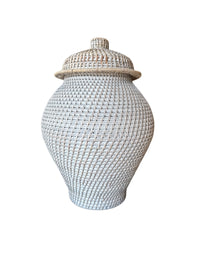 White Washed Wicker Ginger Jar