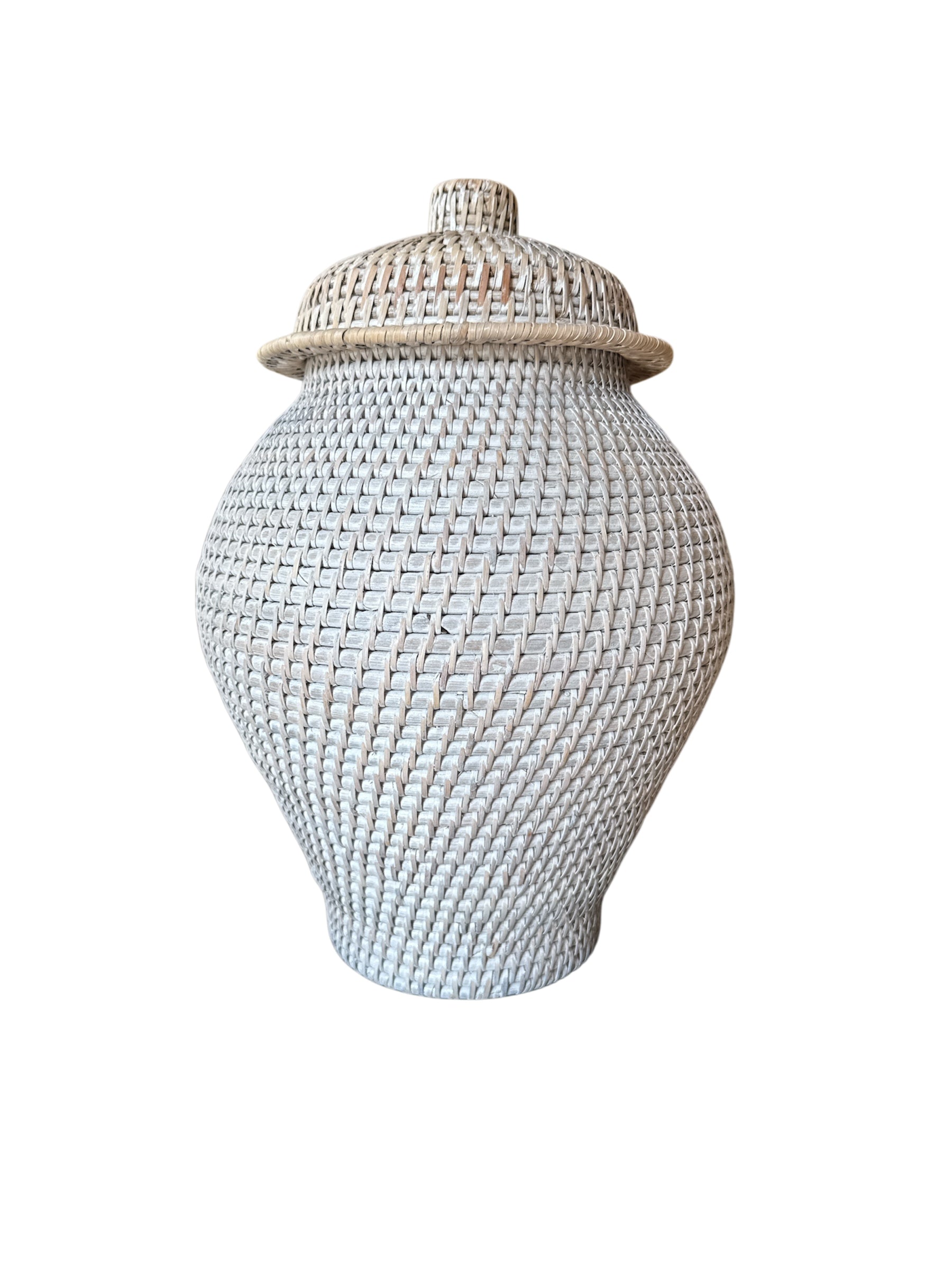 White Washed Wicker Ginger Jar