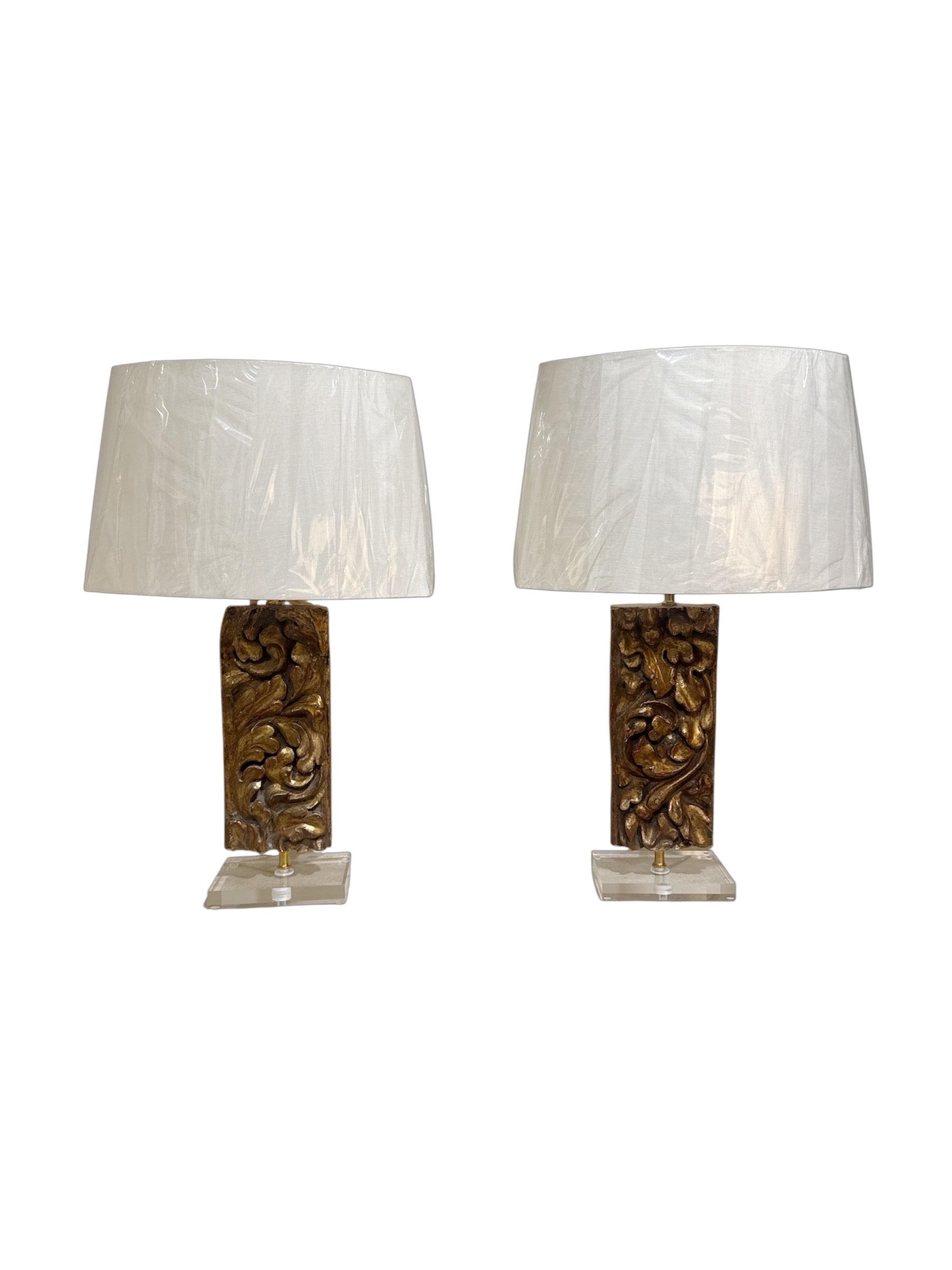 Pair of Gold Giltwood Fragment Lamps