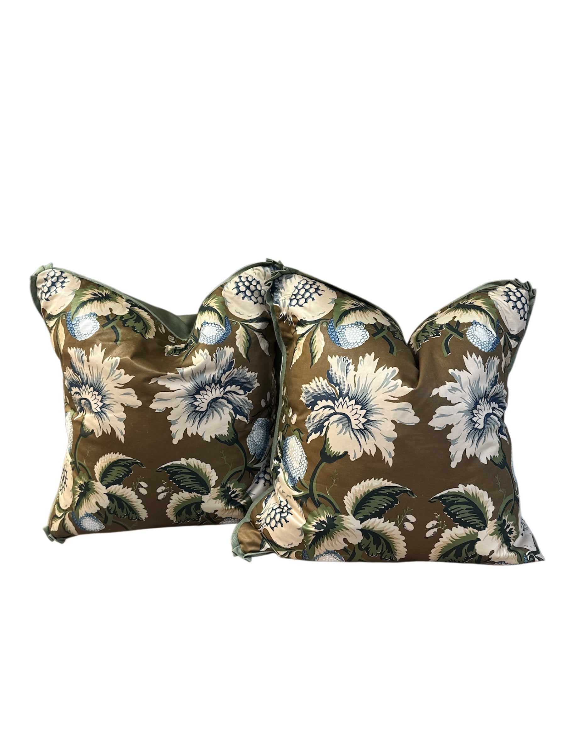 Pair of Green and Brown Floral Pillows