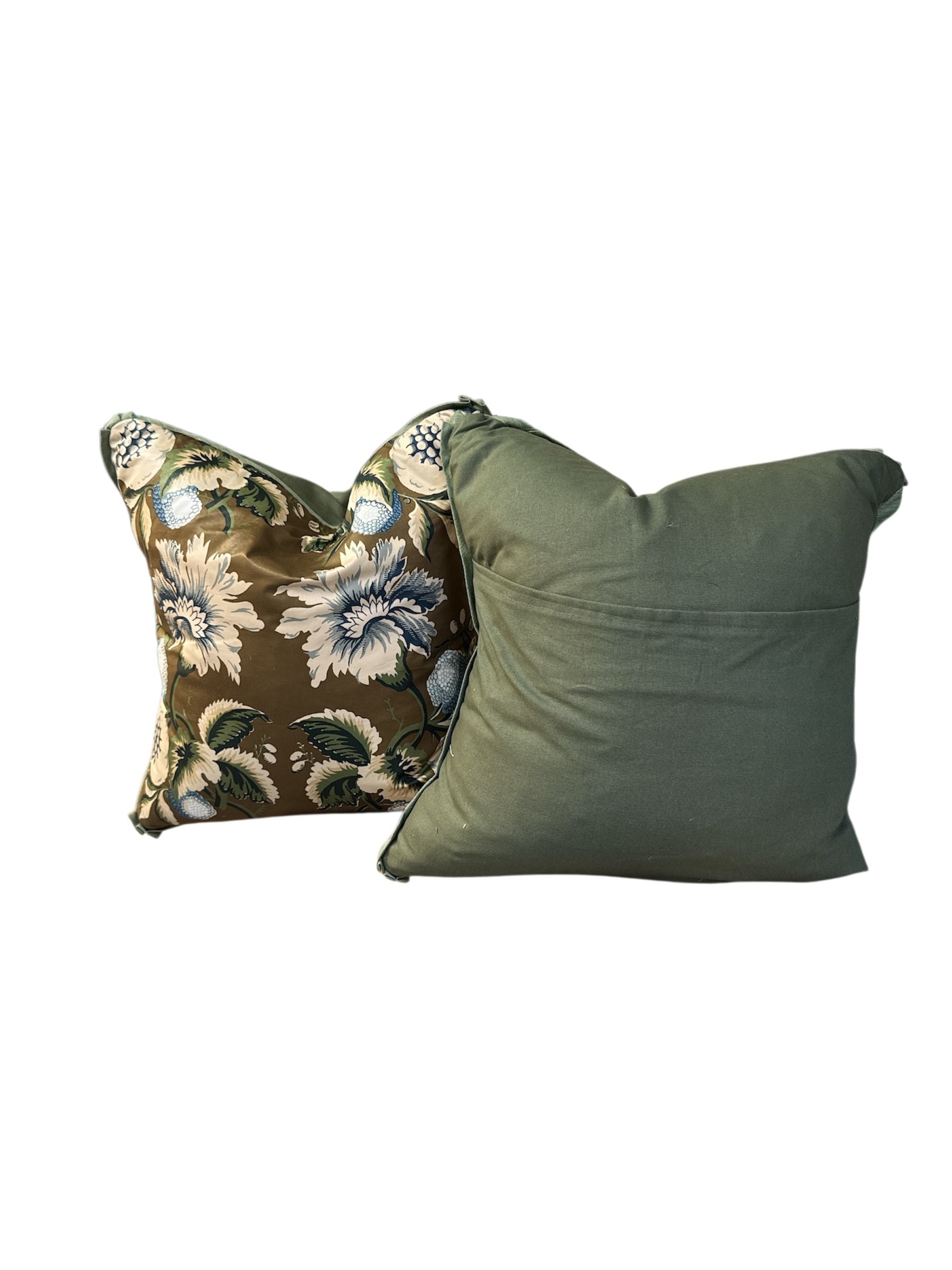Pair of Green and Brown Floral Pillows