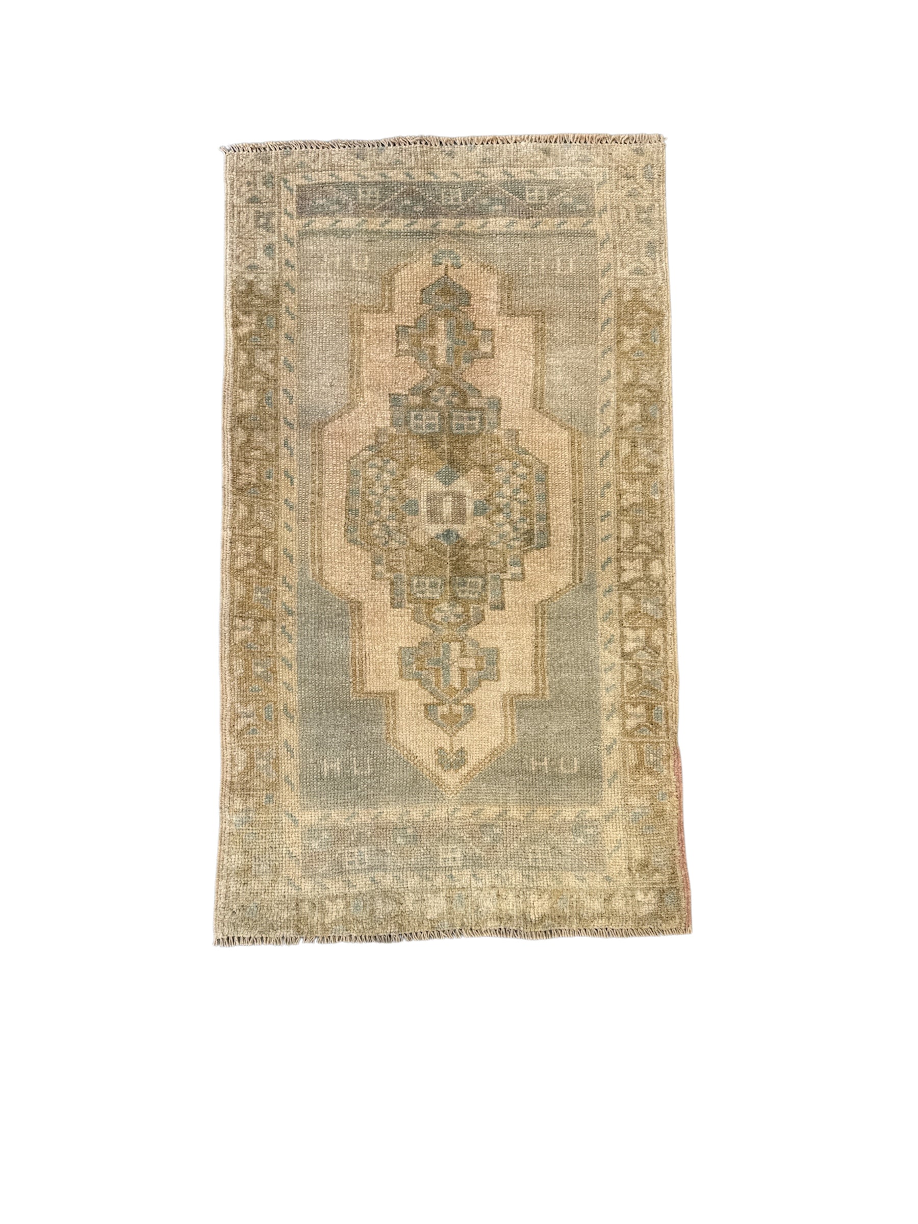 Soft Sage and Sand Small Turkish Oushak Rug