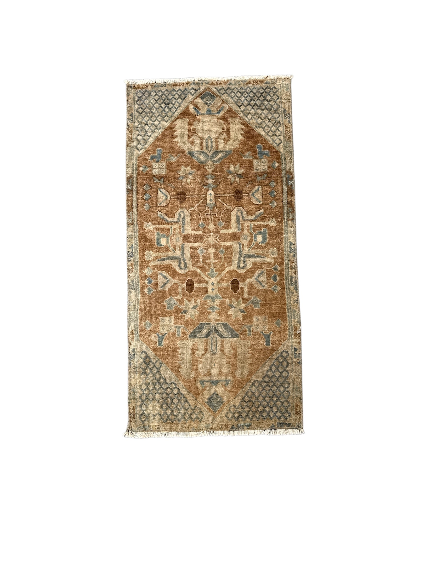 Camel and Sky Blue Small Turkish Oushak Rug