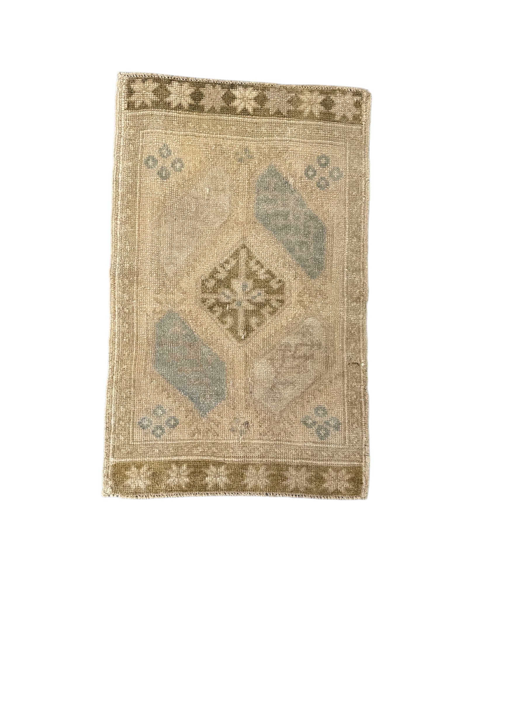 Faded Olive and Sky Blue Small Turkish Oushak Rug
