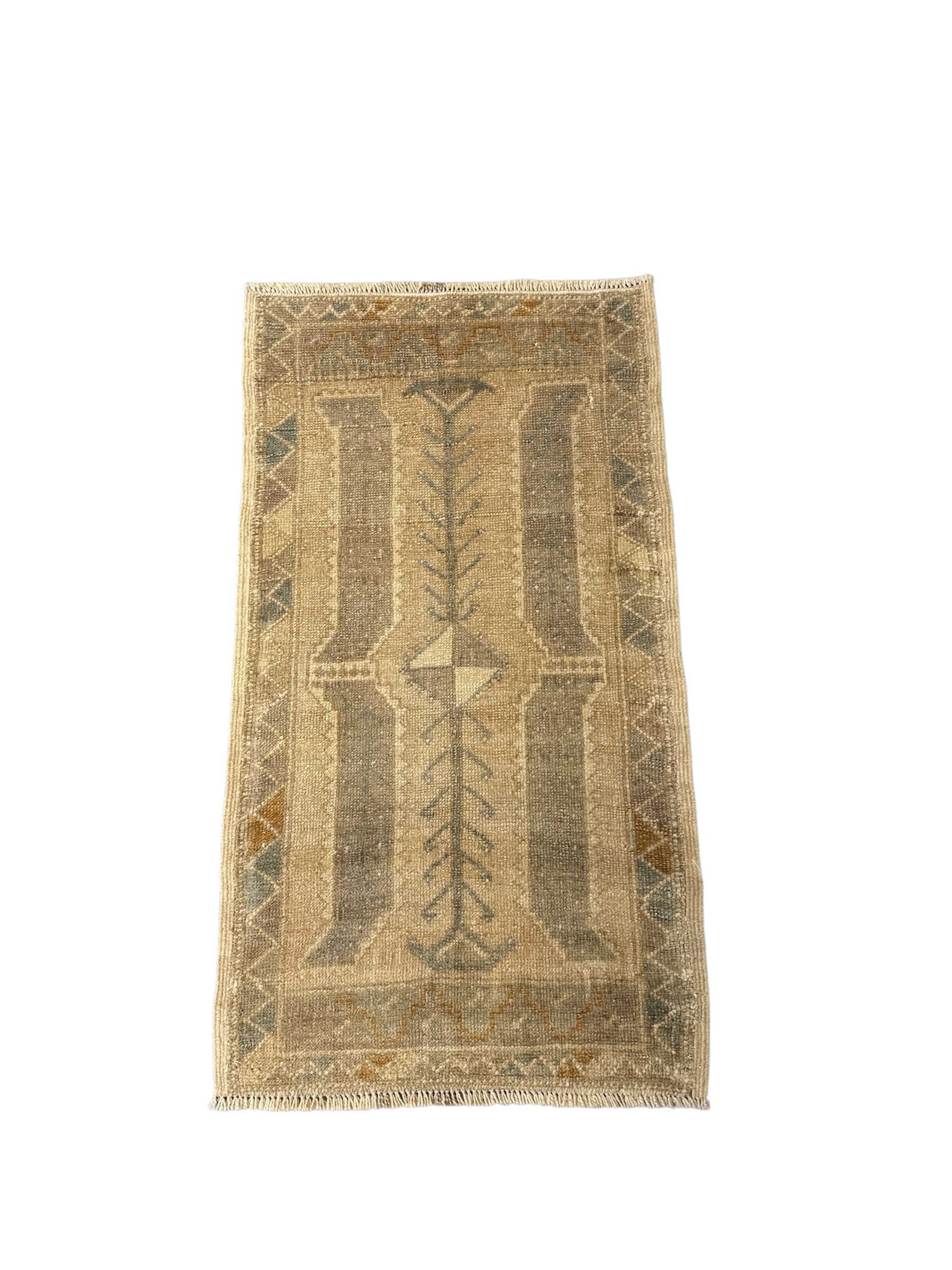 Taupe and Soft Blue Small Turkish Oushak Rug