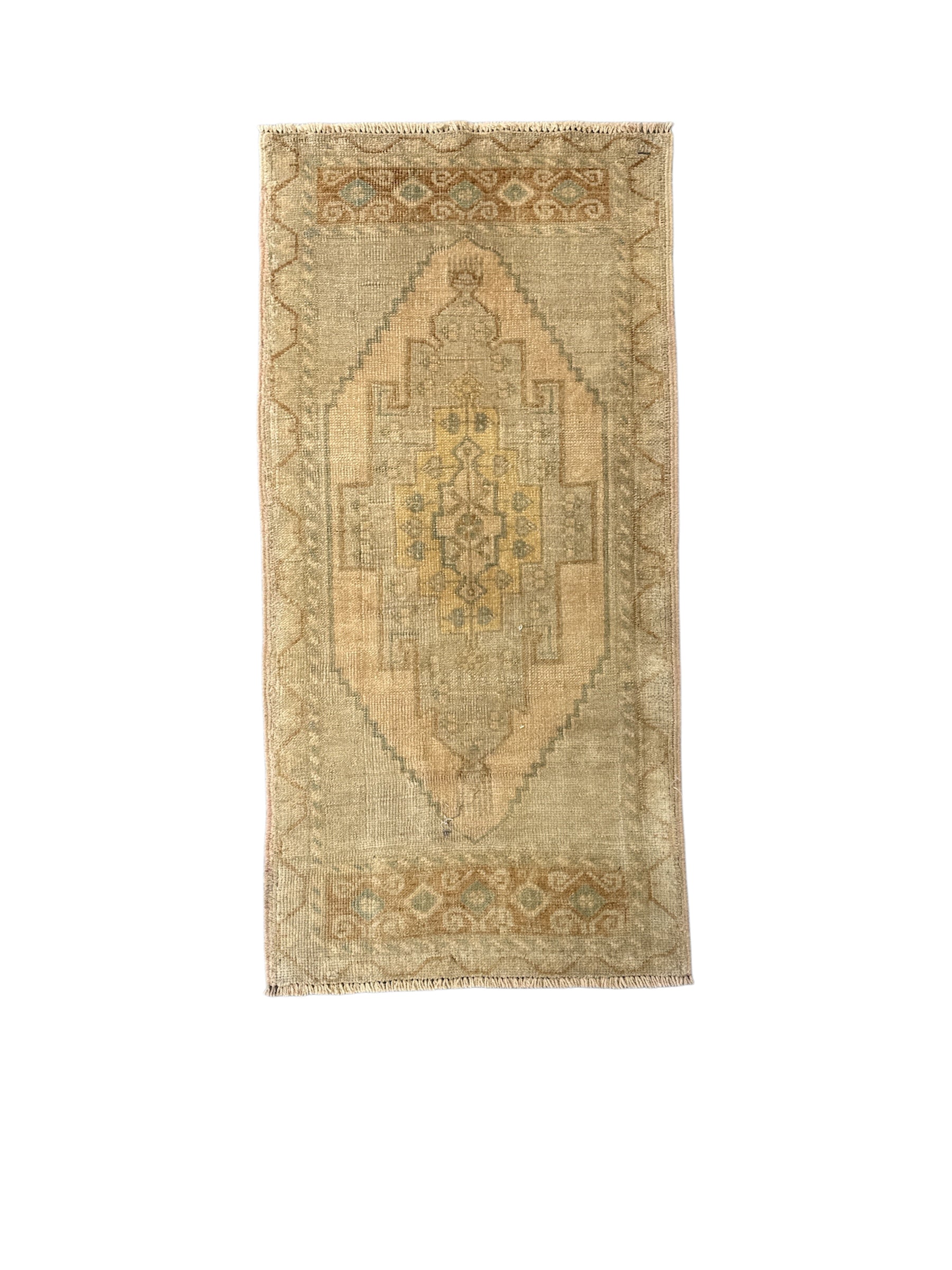 Golden Wheat and Soft Sage Small Turkish Oushak Rug