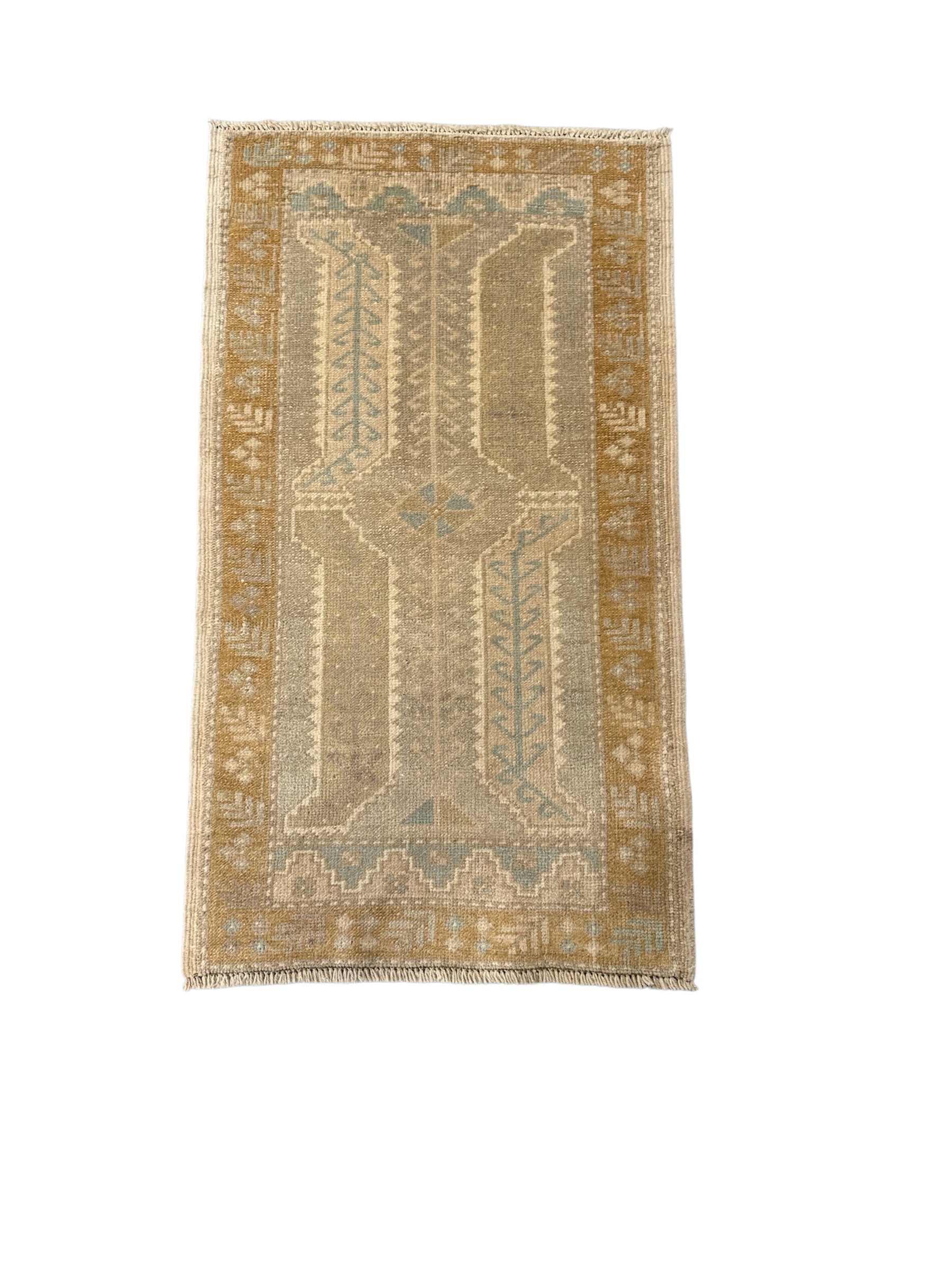 Wheat and Sky Blue Small Turkish Oushak Rug