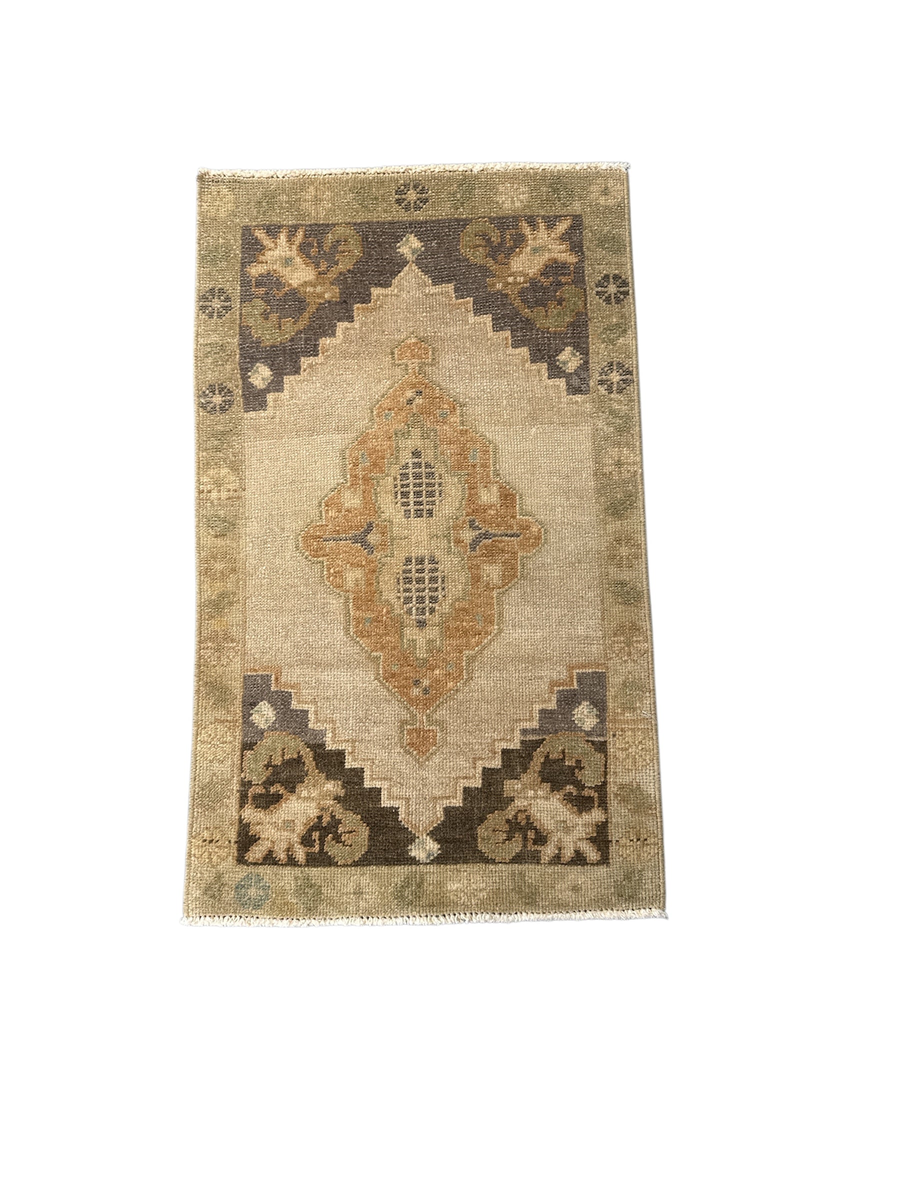 Olive and Burnished Gold Small Turkish Oushak Rug