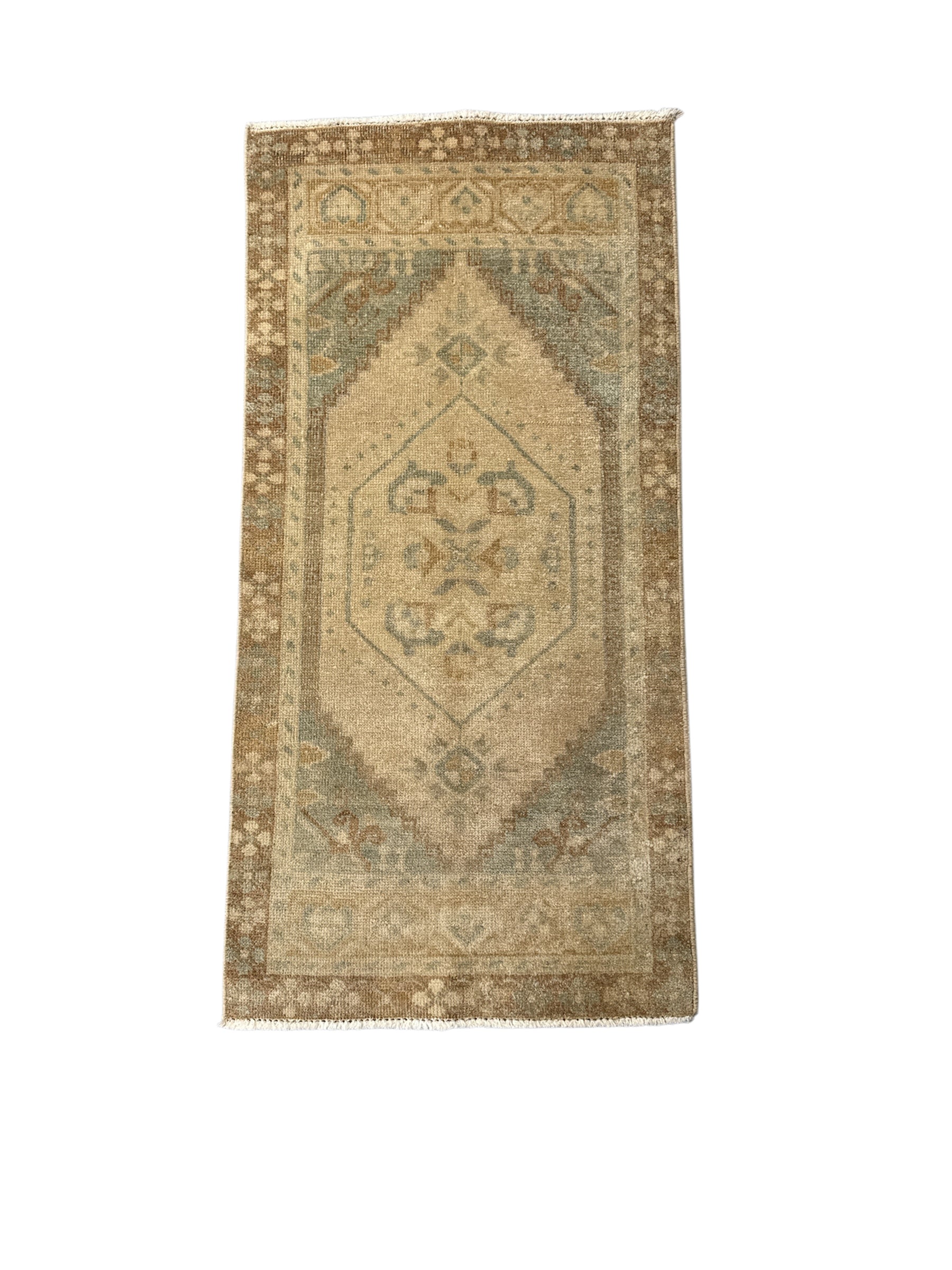 Taupe and Dusty Blue Small Turkish Oushak Rug