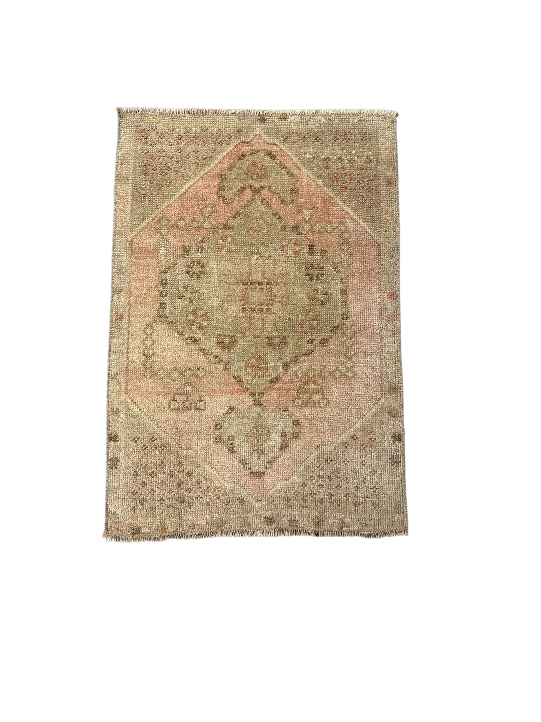Blush and Moss Small Turkish Oushak Rug